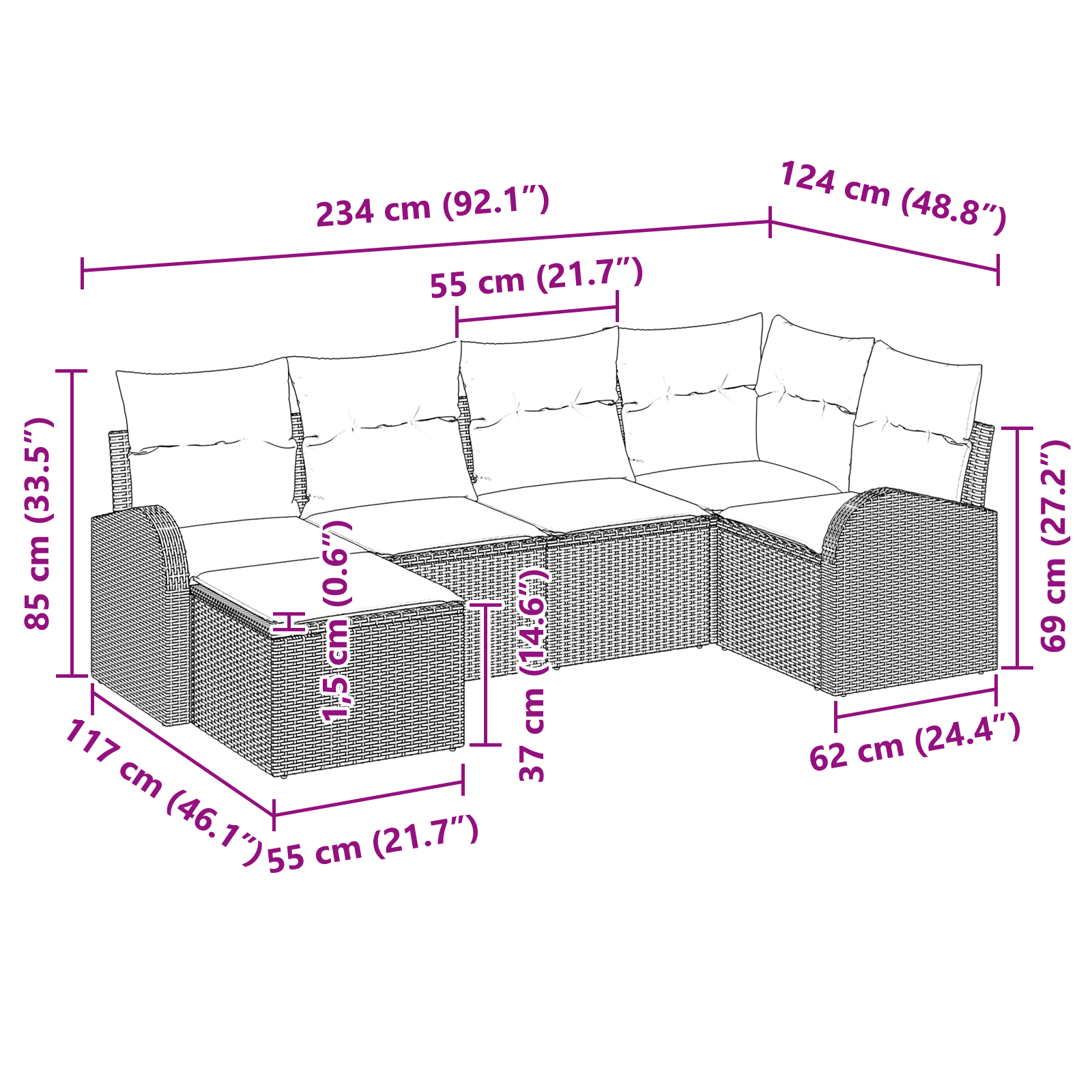 6 Части Градински Диван Комплект с Възглавници Кафяв Полиратан - Image 9