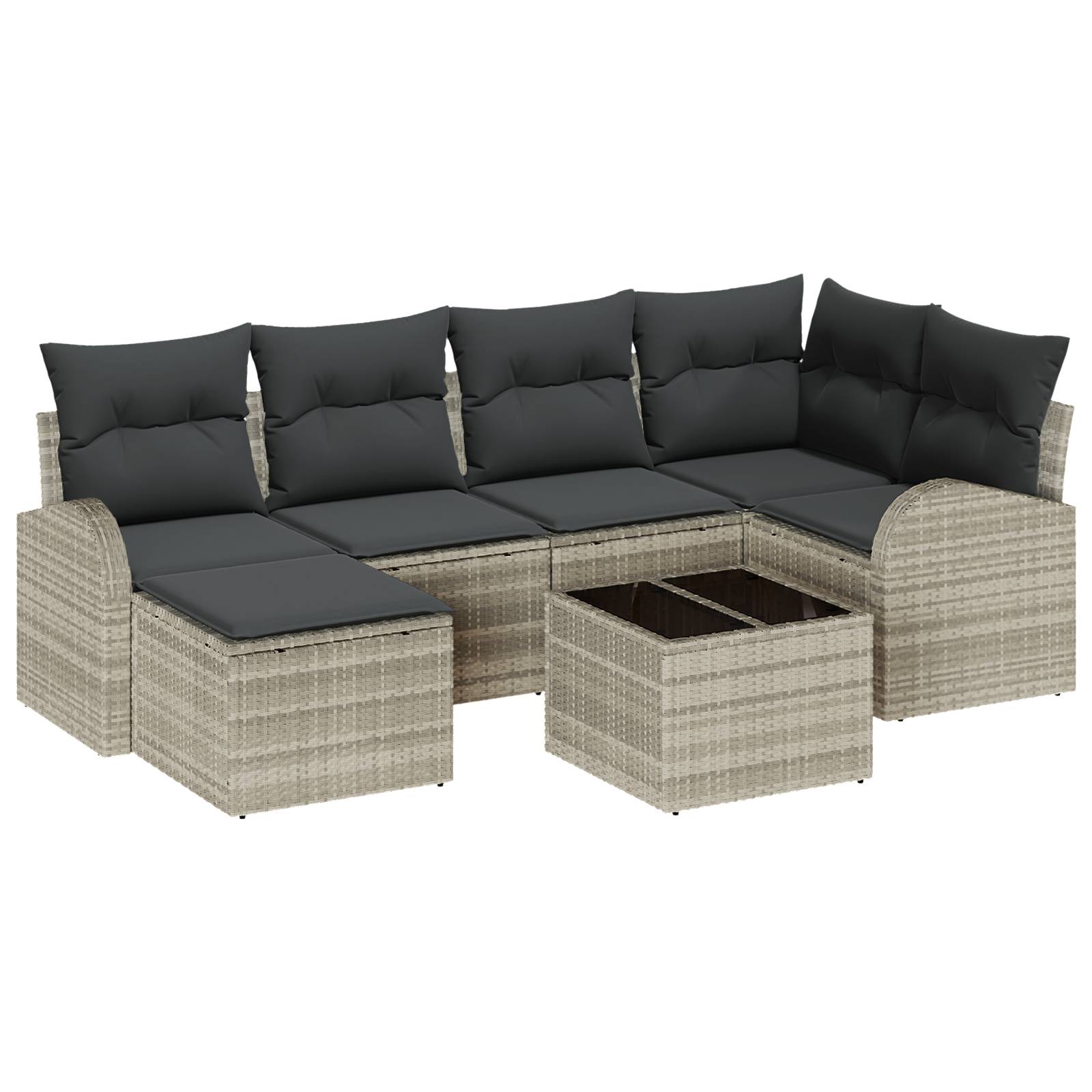 7-частен градински диван комплект с възглавници сив полиестерен ратан - Image 2