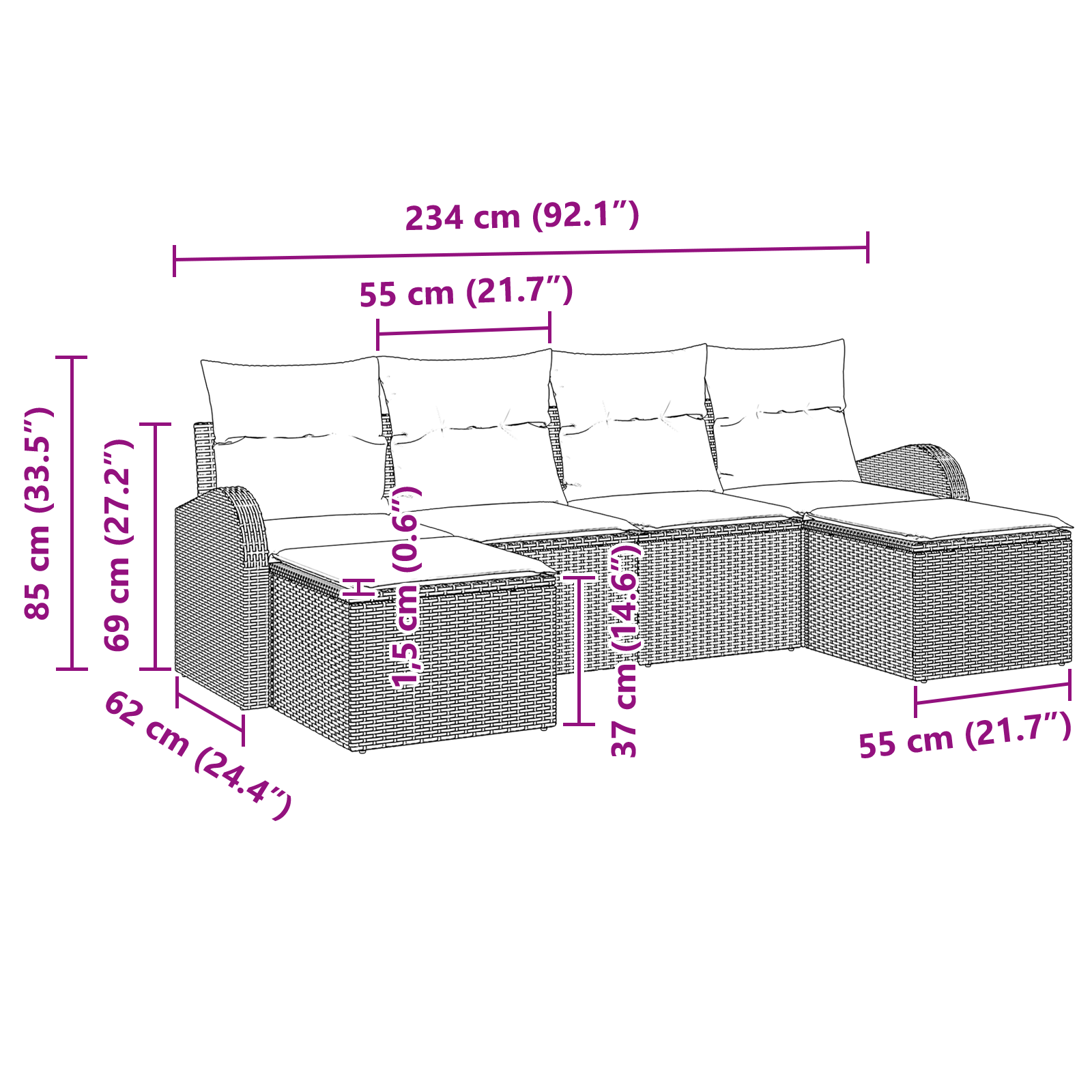6 Годишен комплект градински диван с възглавници Бежово Полиестерен ратан - Image 11