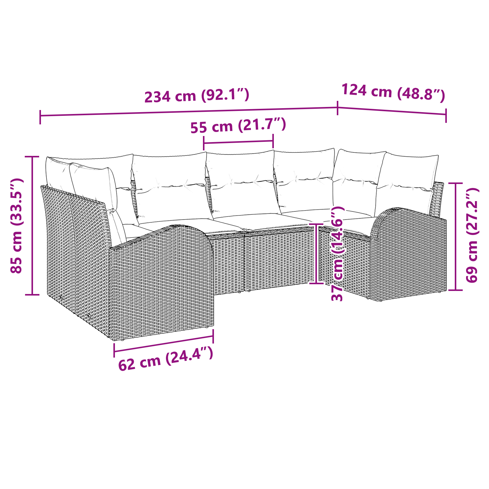 6 части комплект градински диван с възглавници бежов полиратан - Image 11