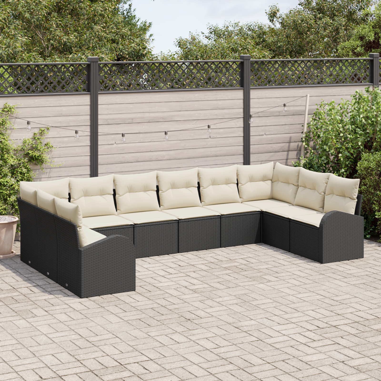 Комплект градински диван от 10 части с възглавници - Черно полиратан - Image 3