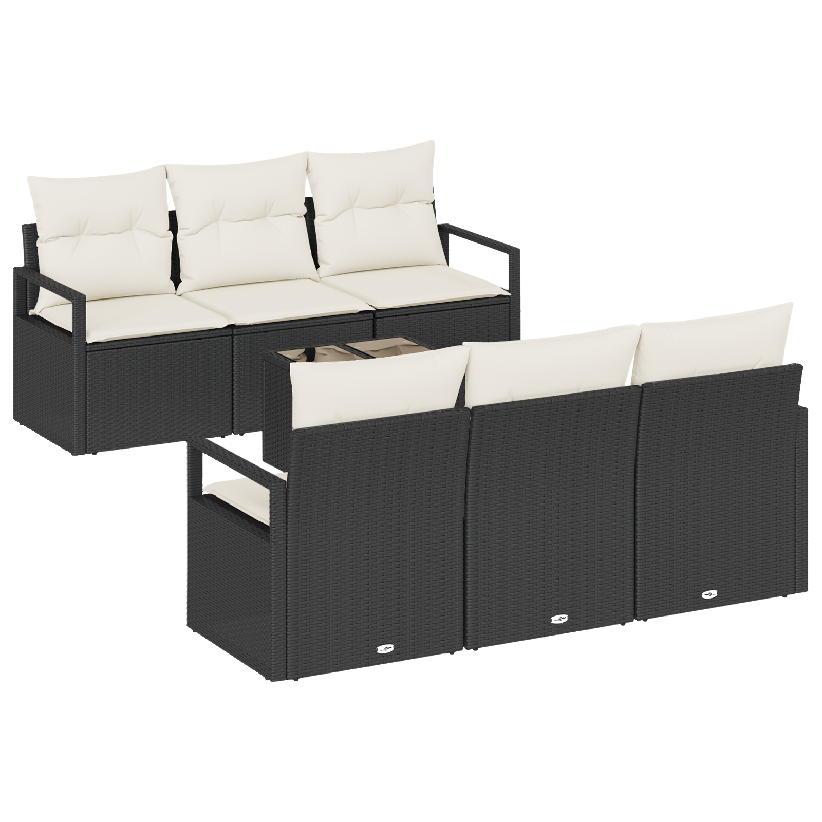 7 dalių sodo sofa rinkinys su pagalvėmis Juoda Poli Ratanas - Image 2