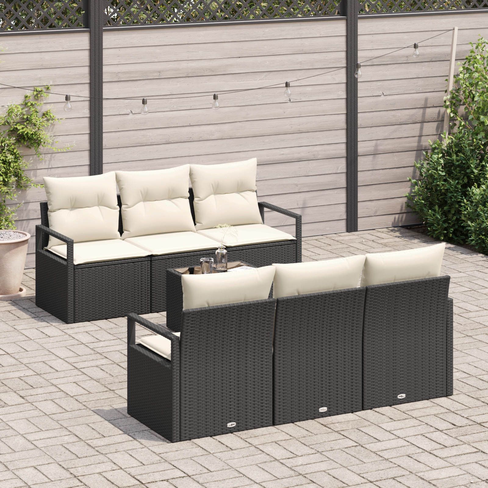 7 dalių sodo sofa rinkinys su pagalvėmis Juoda Poli Ratanas - Image 3