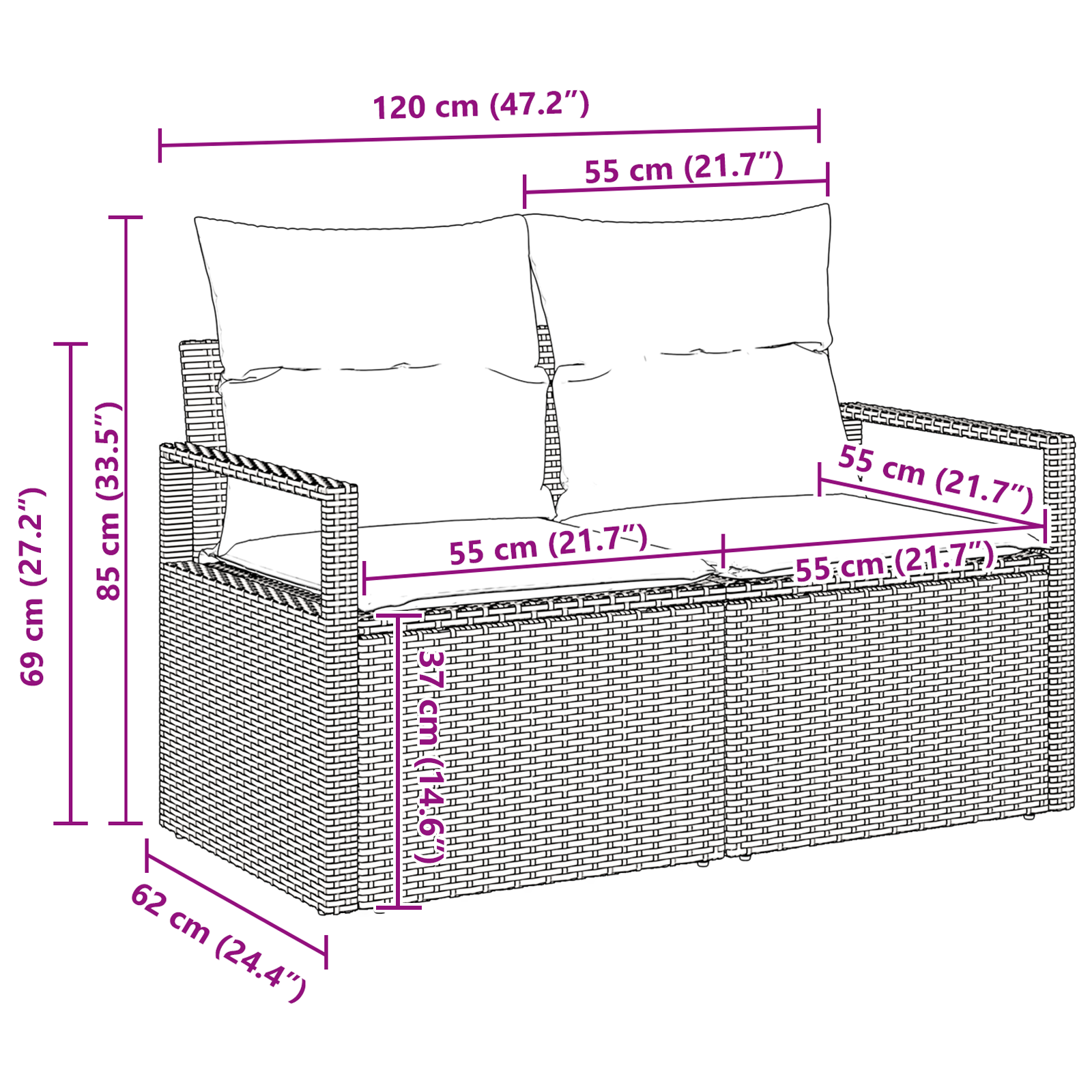 7 dalių sodo sofa rinkinys su pagalvėmis Juoda Poli Ratanas - Image 8
