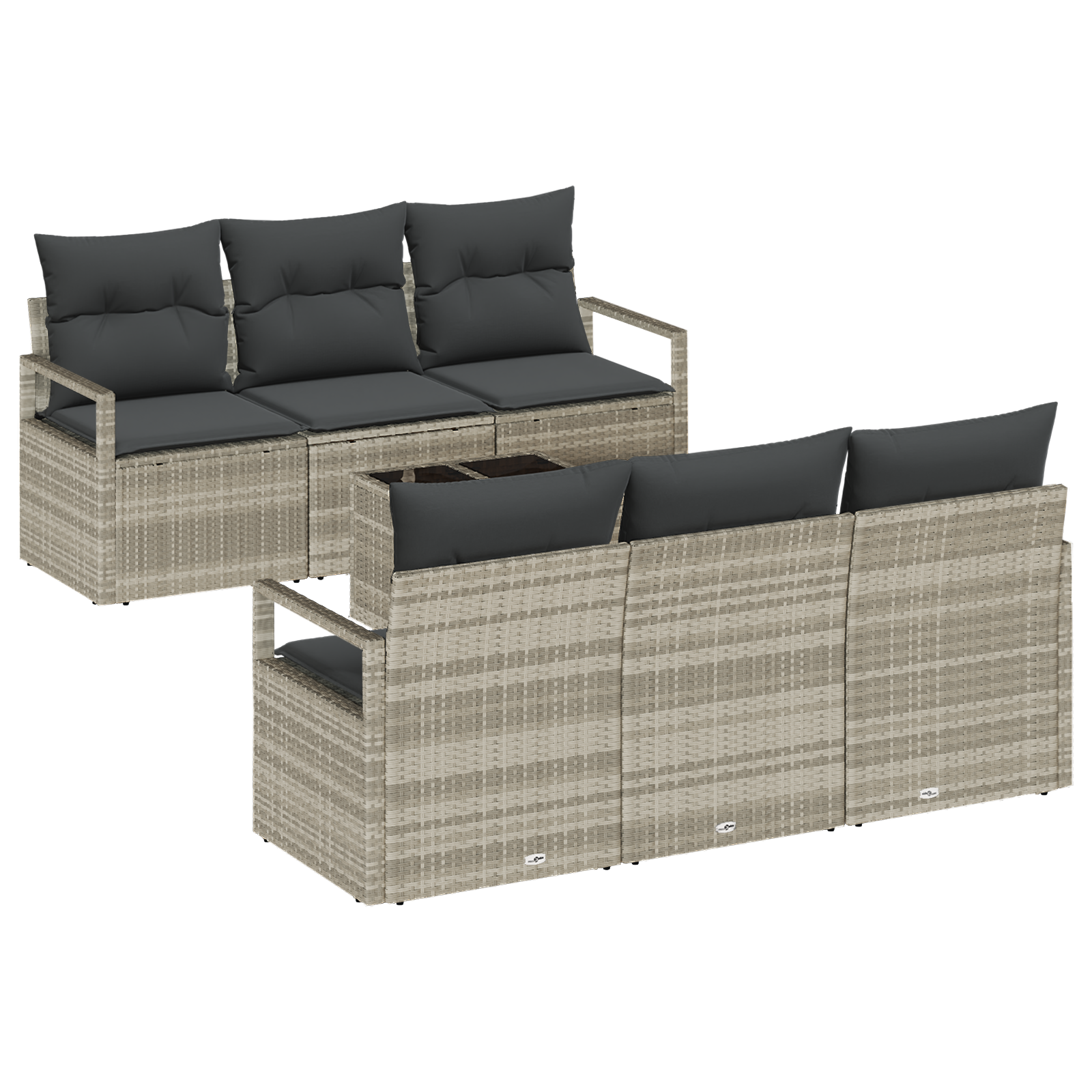 7 dalių sodo sofa komplektas su pagalvėmis Šviesiai pilkas poli ratanas - Image 2