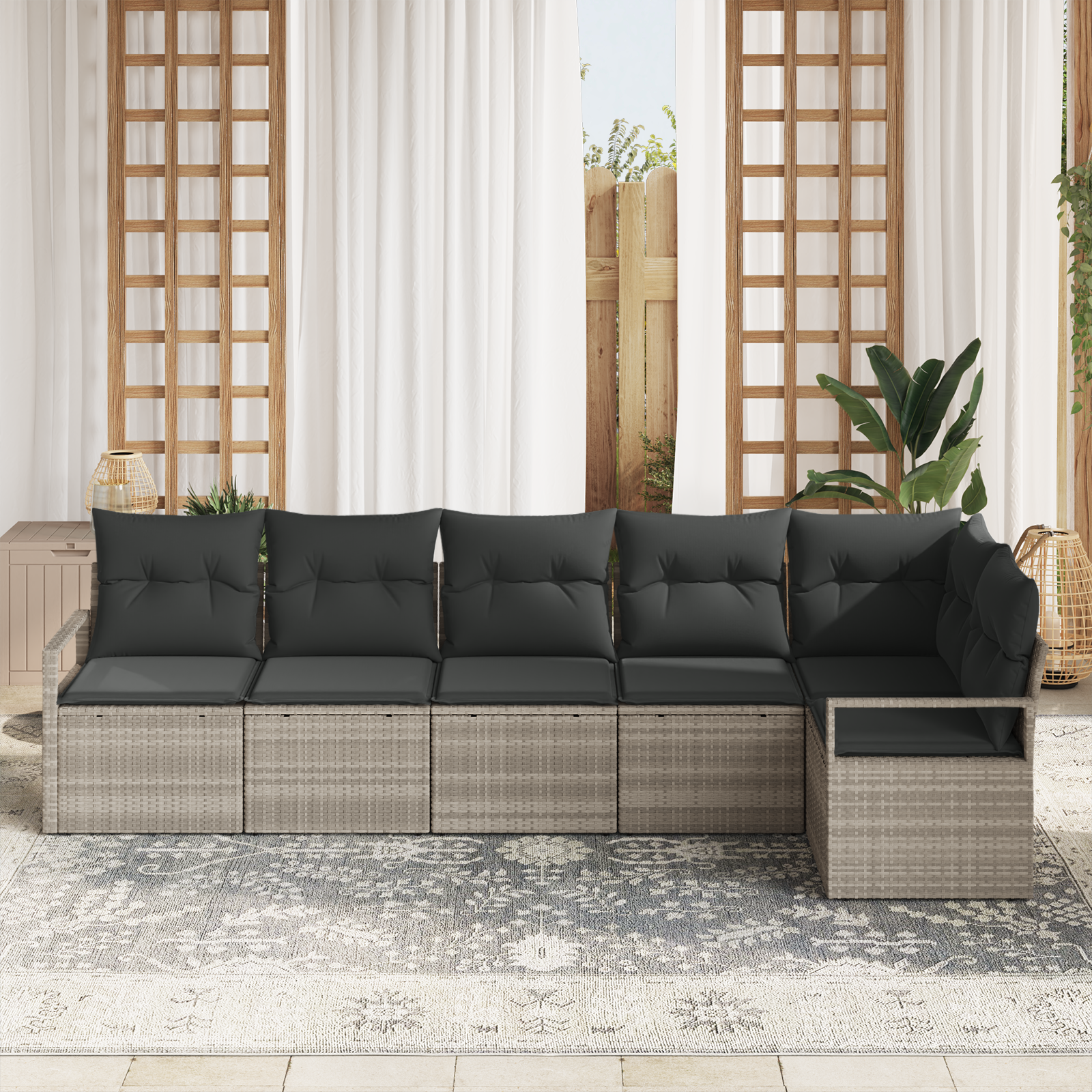 Комплект градински диван vidaXL с възглавници Светло сиво полиратан, Диван за градина vidaXL за 2 с възглавници Сив полиратан - Image 3