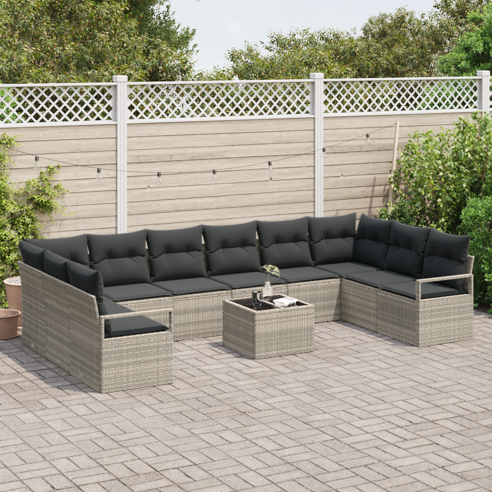 11 Piece Garden Sofa Set with Cushions Grey Poly Rattan, vidaXL 2-Seater Garden Sofa with Cushions Grey Poly Rattan - Image 3