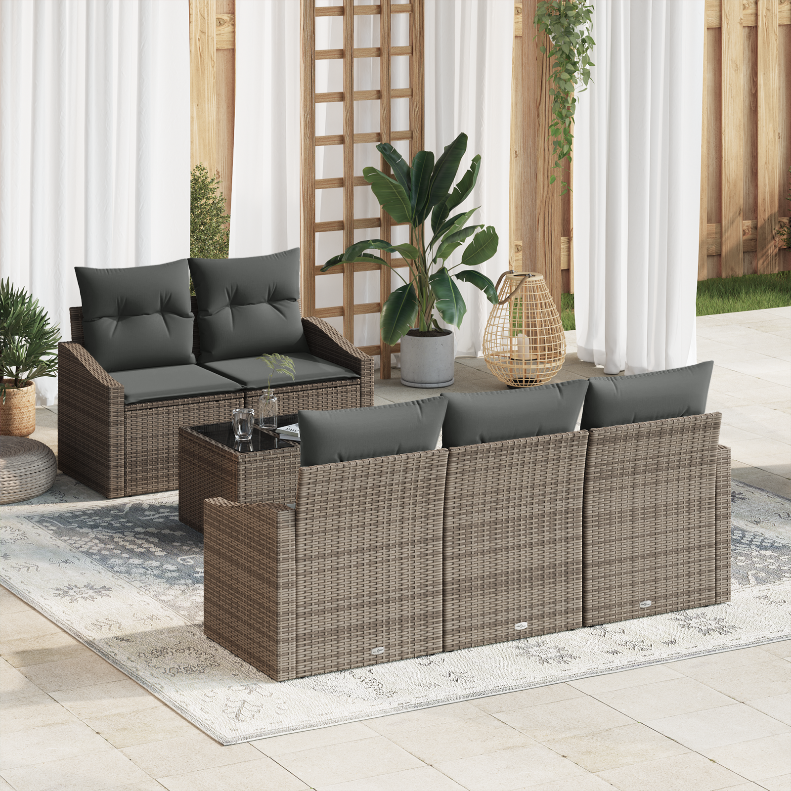 Thumbnail - vidaXL 6-teiliges Garten Sofa Set mit Kissen Grau Poly Rattan