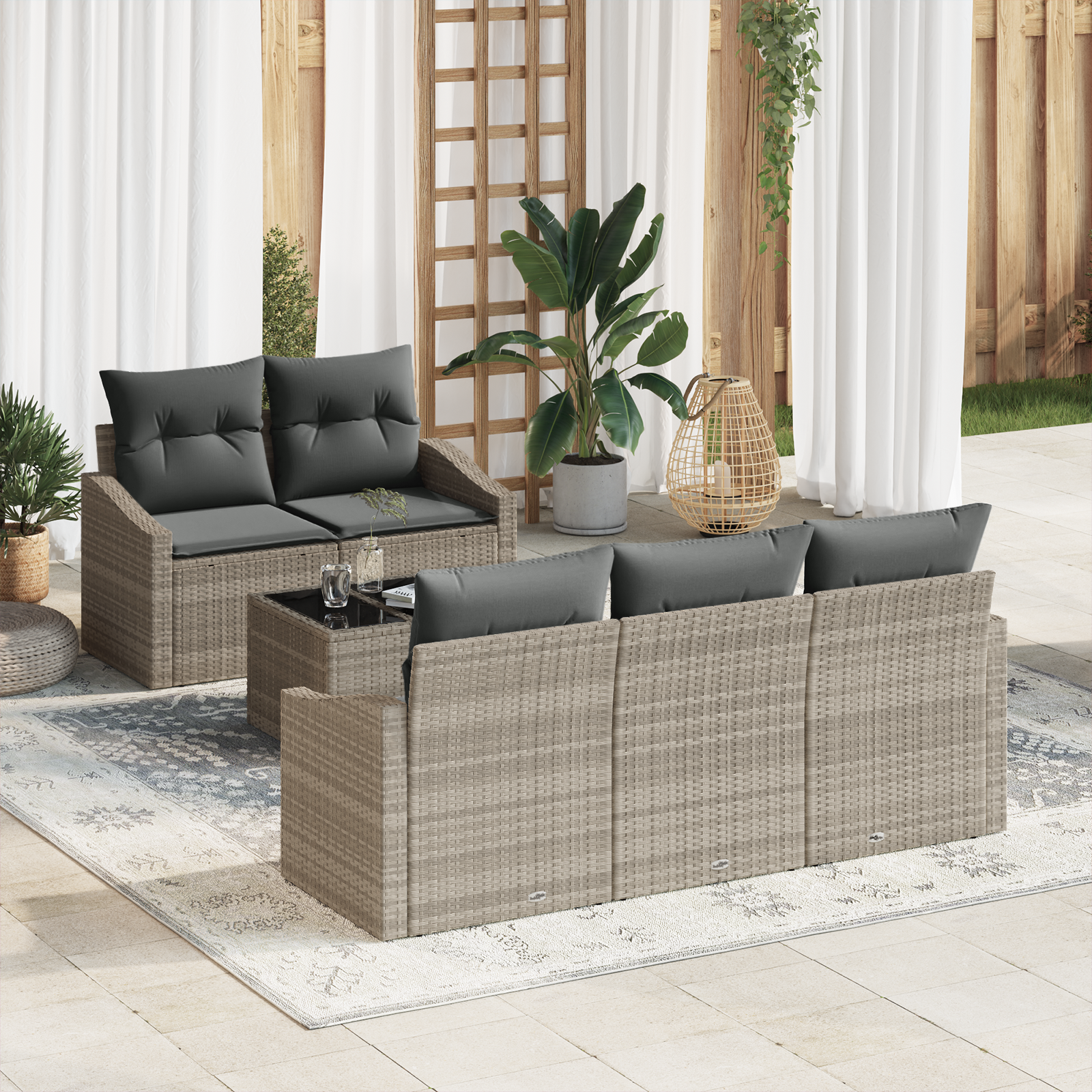 Thumbnail - vidaXL 6-Teiliges Garten Sofa Set mit Kissen Hellgraues Rattan