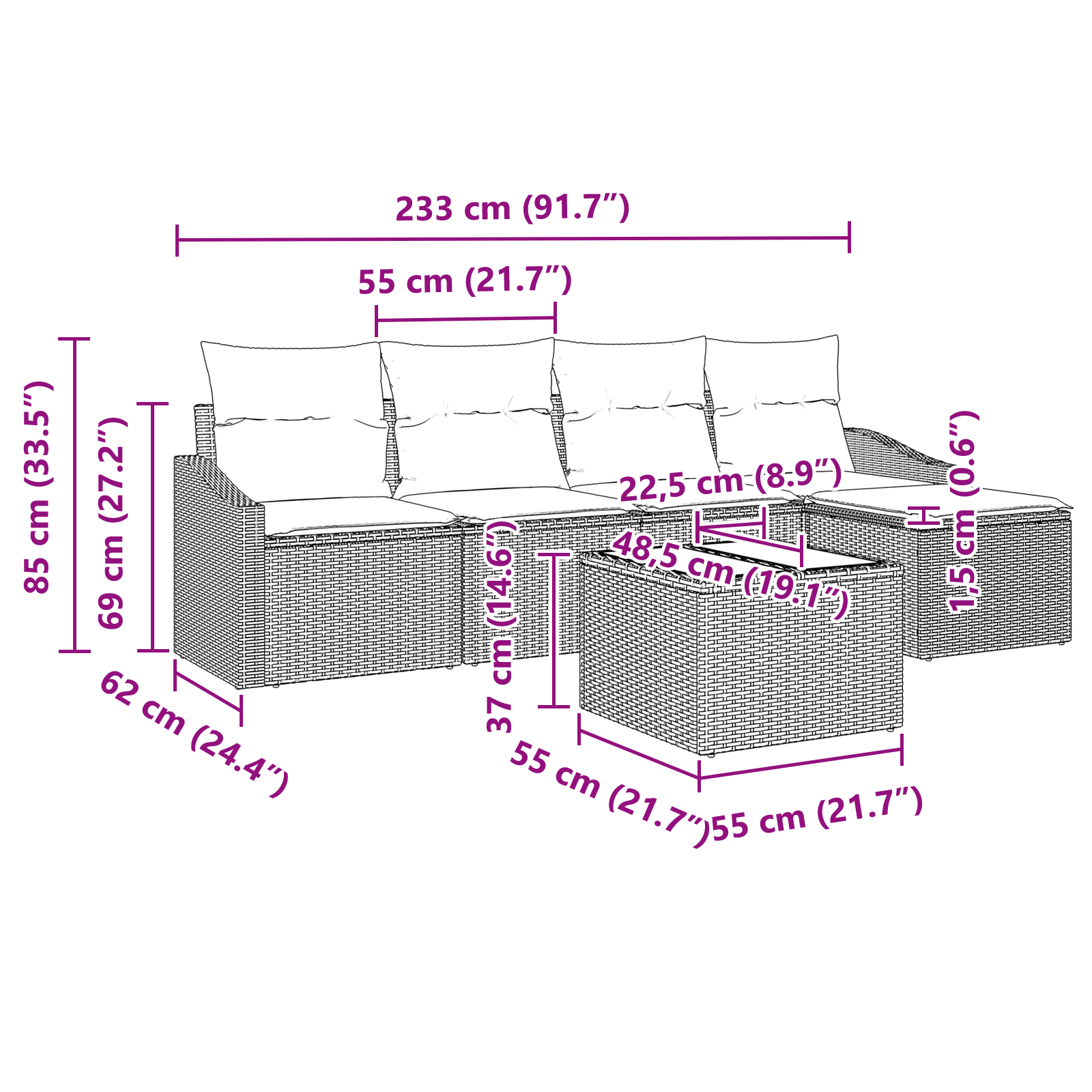 5 Частен Комплект Градински Диван с Възглавници Сив Полиратан - Image 9