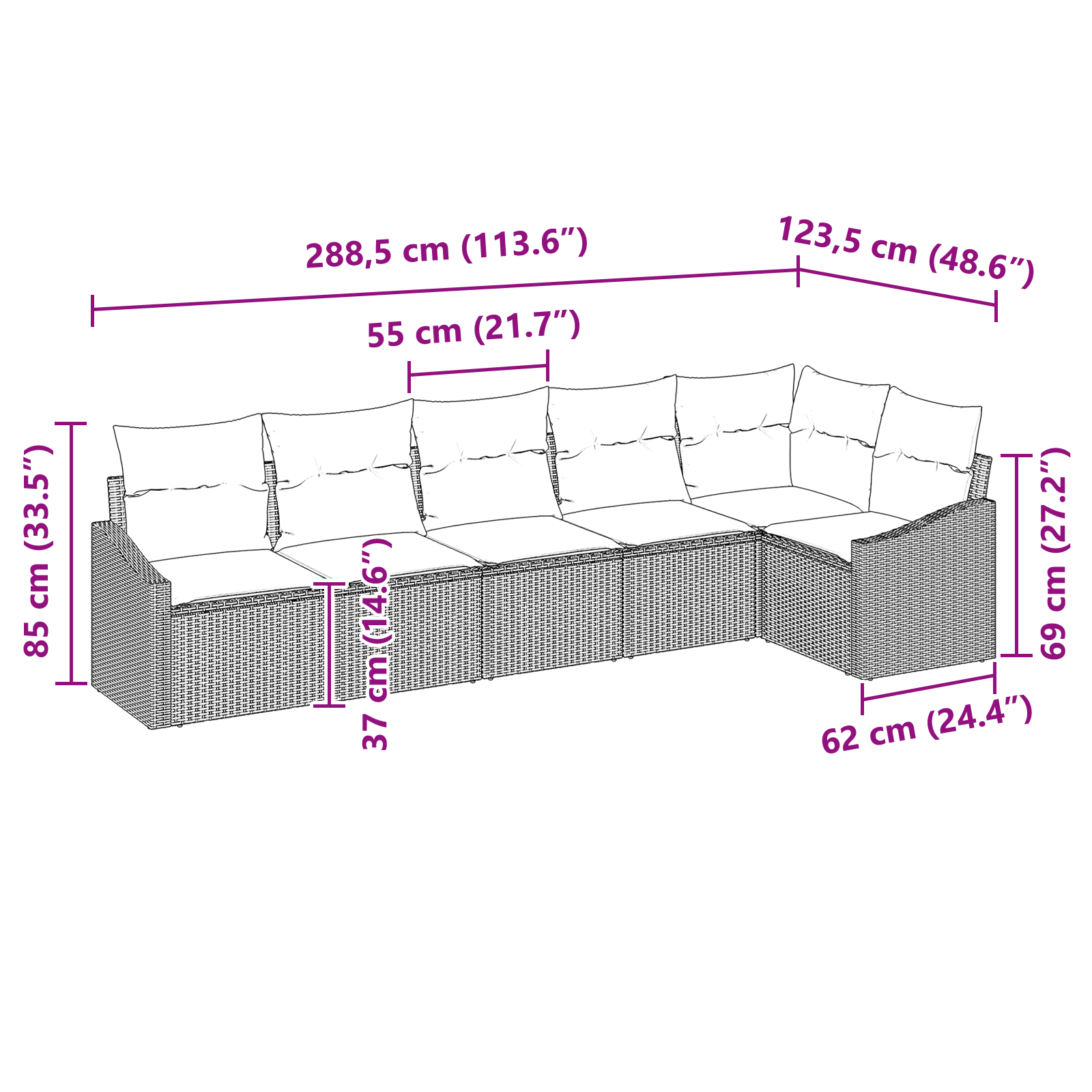 Комплект от 6 градински дивана с възглавници бежов поли ратан - Image 8