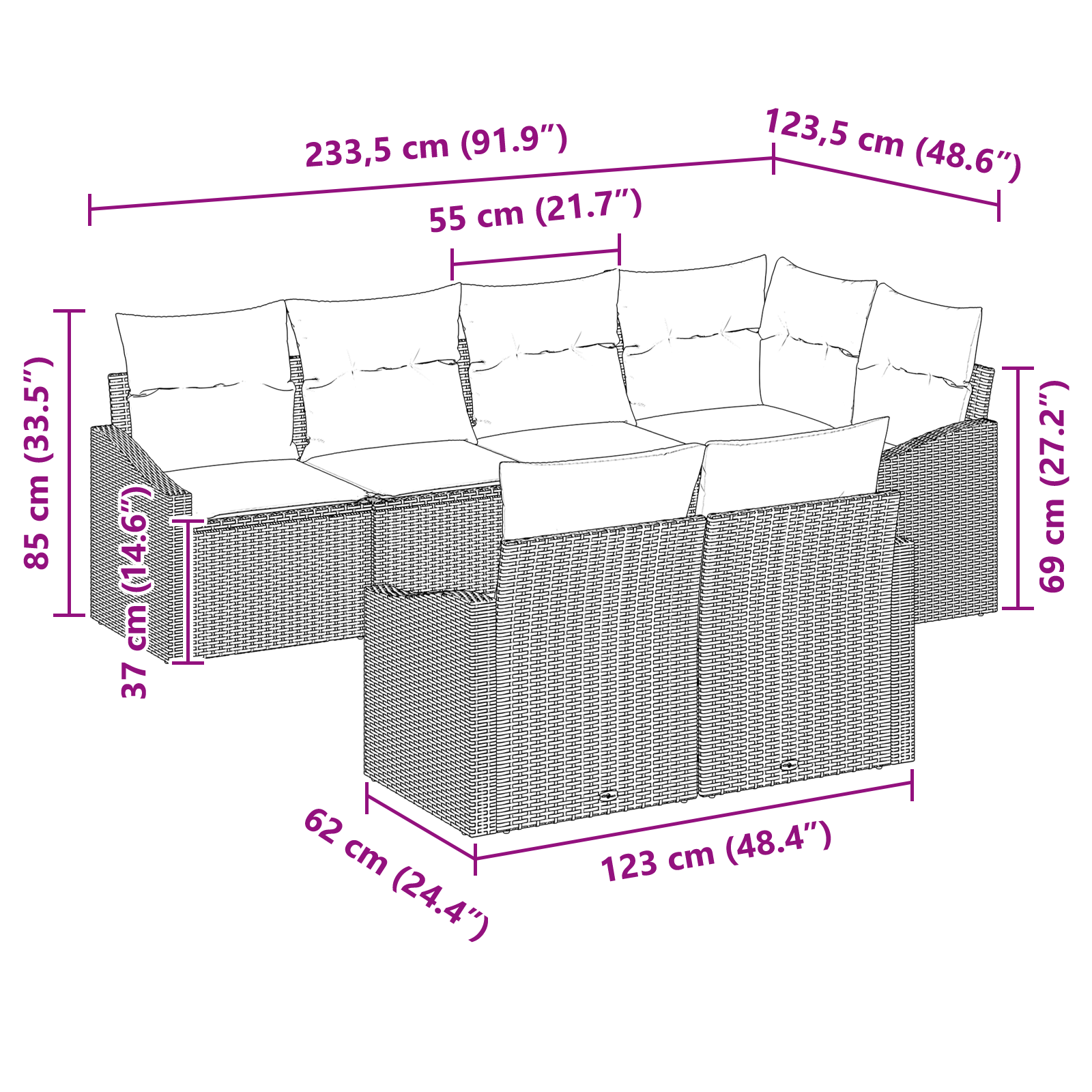 Комплект градински диван с 7 части и кафяви възглавници от полиралан - Image 8