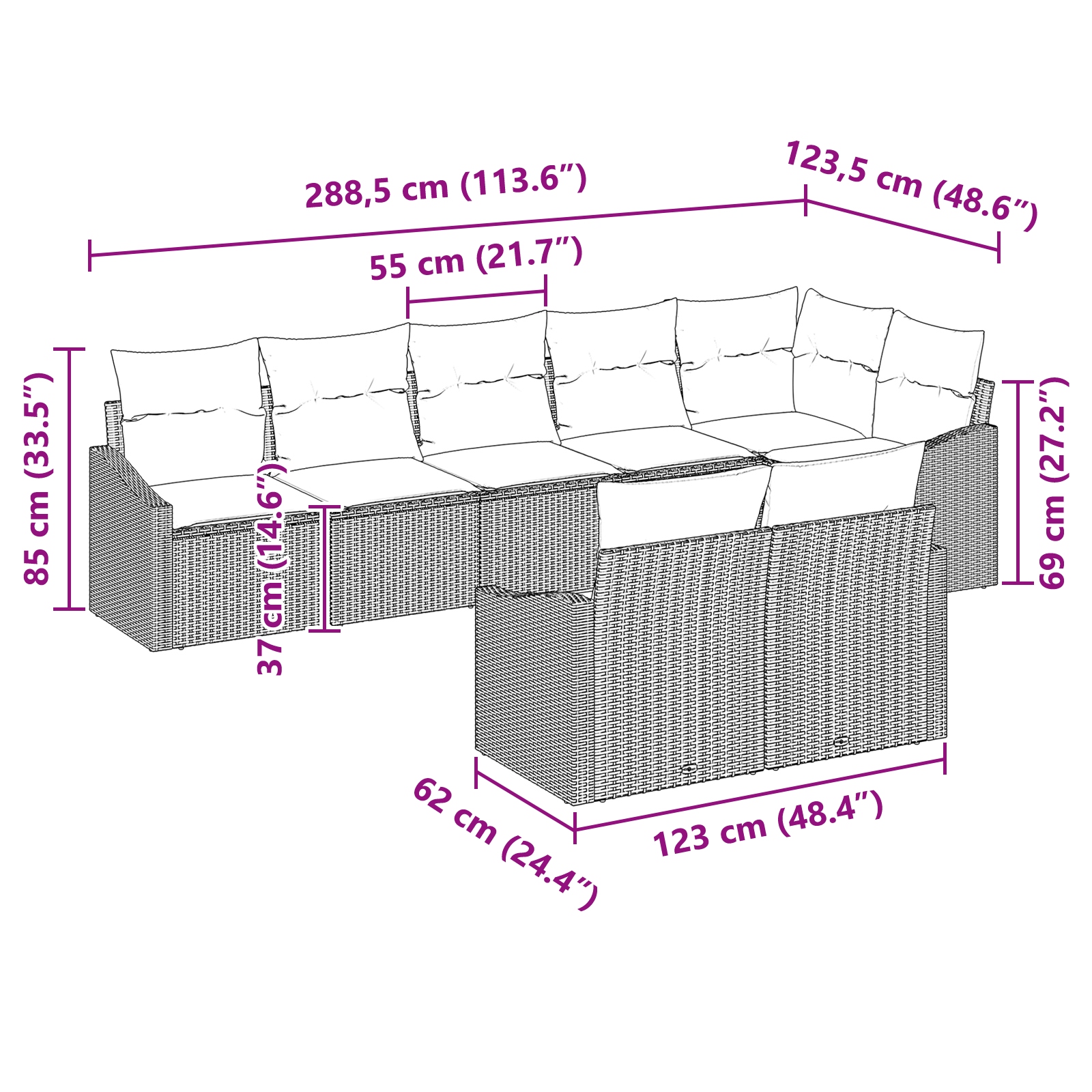 Комплект градински диван от 8 части с възглавници бежов полиестерен ратан - Image 8