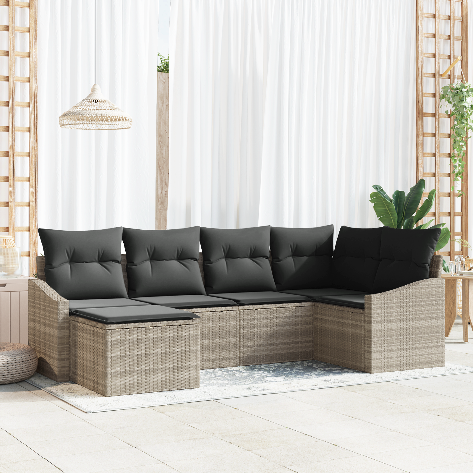 Thumbnail - vidaXL 6-teilige Garten-Sofa-Set mit Kissen hellgrau Poly-Rattan