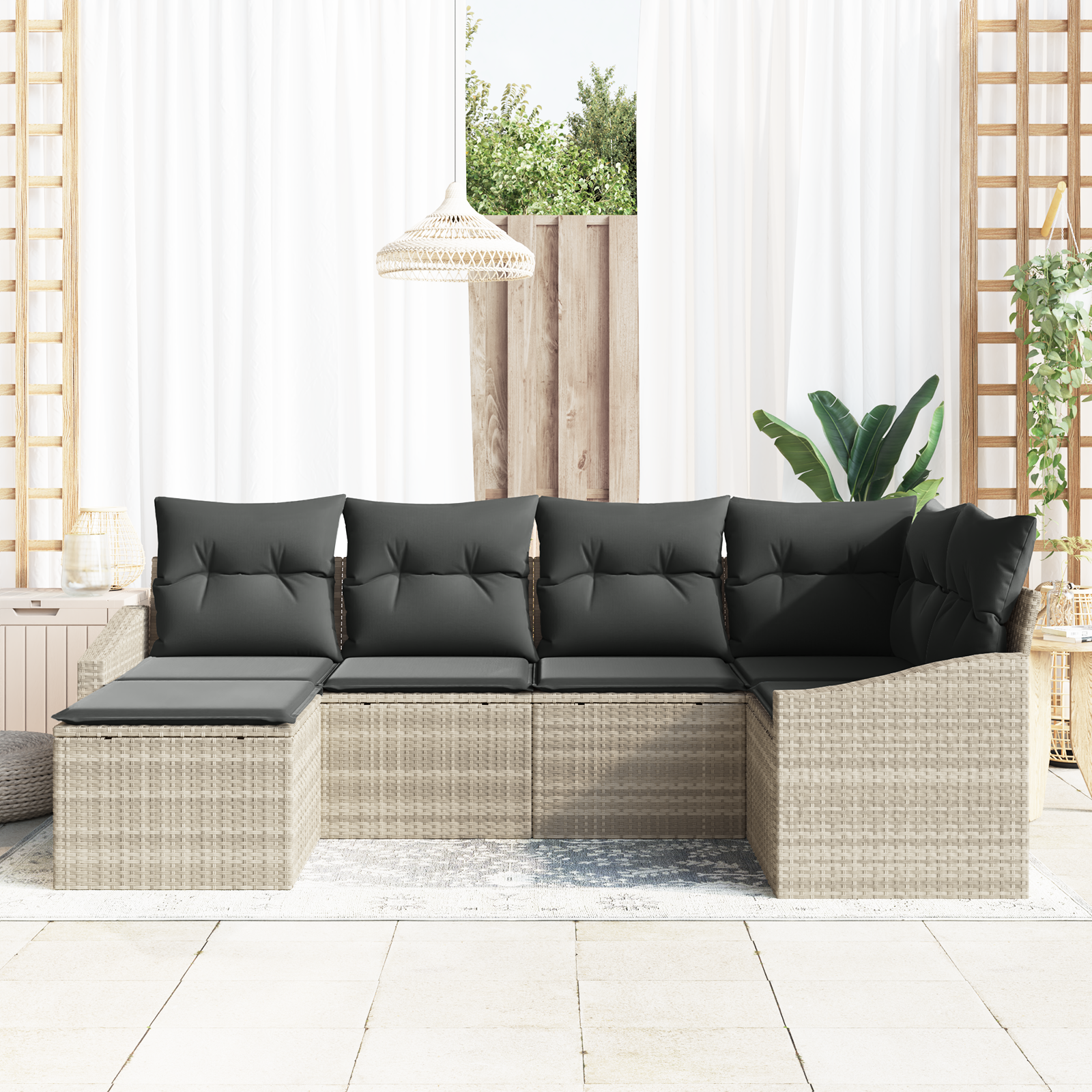 Thumbnail - vidaXL 6-teilige Garten-Sofa-Set mit Kissen hellgrau Poly-Rattan