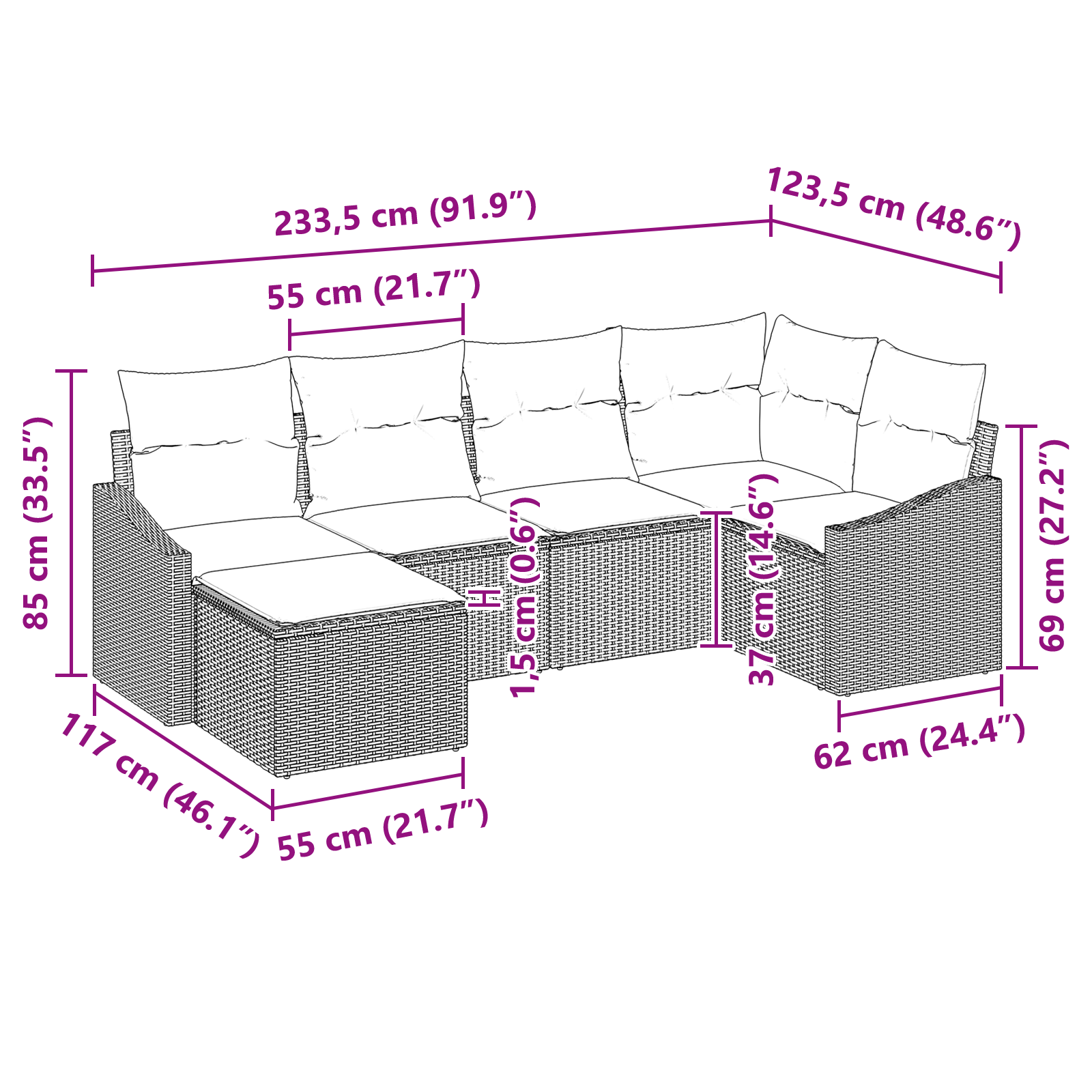 Комплект градински диван от 6 части с възглавници Светло сив полиратан - Image 9