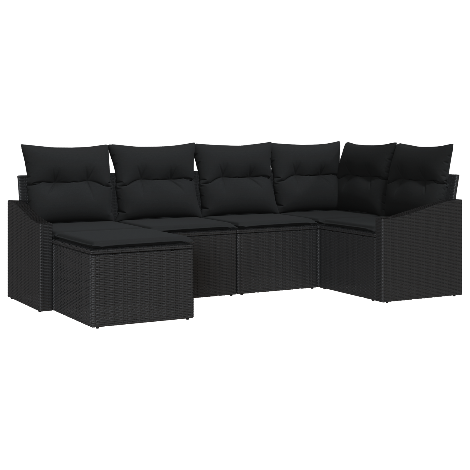 6 частен комплект дивани за градина с възглавници Черен полиратан - Image 2