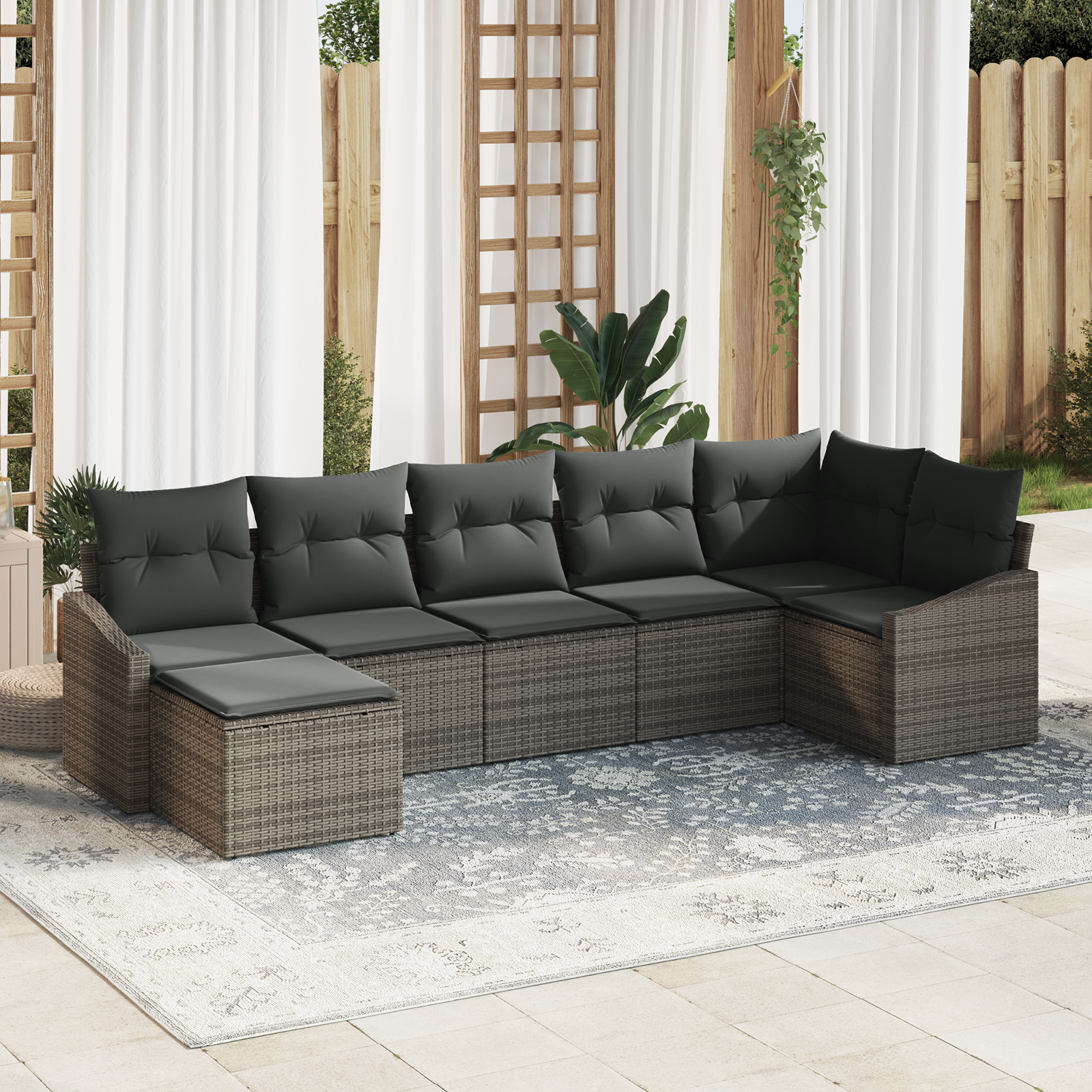 Thumbnail - vidaXL 7-tlg. Garten-Sofagarnitur mit Kissen Grau Poly Rattan