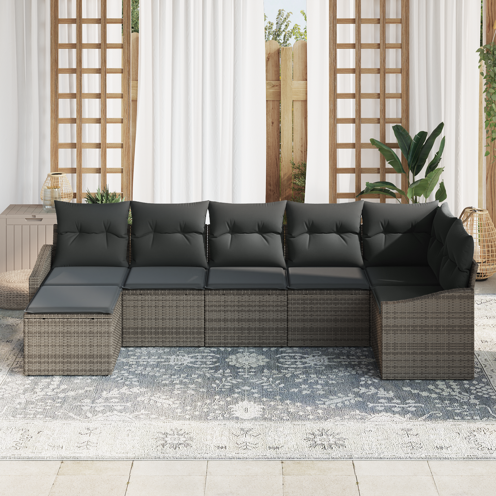Thumbnail - vidaXL 7-tlg. Garten-Sofagarnitur mit Kissen Grau Poly Rattan