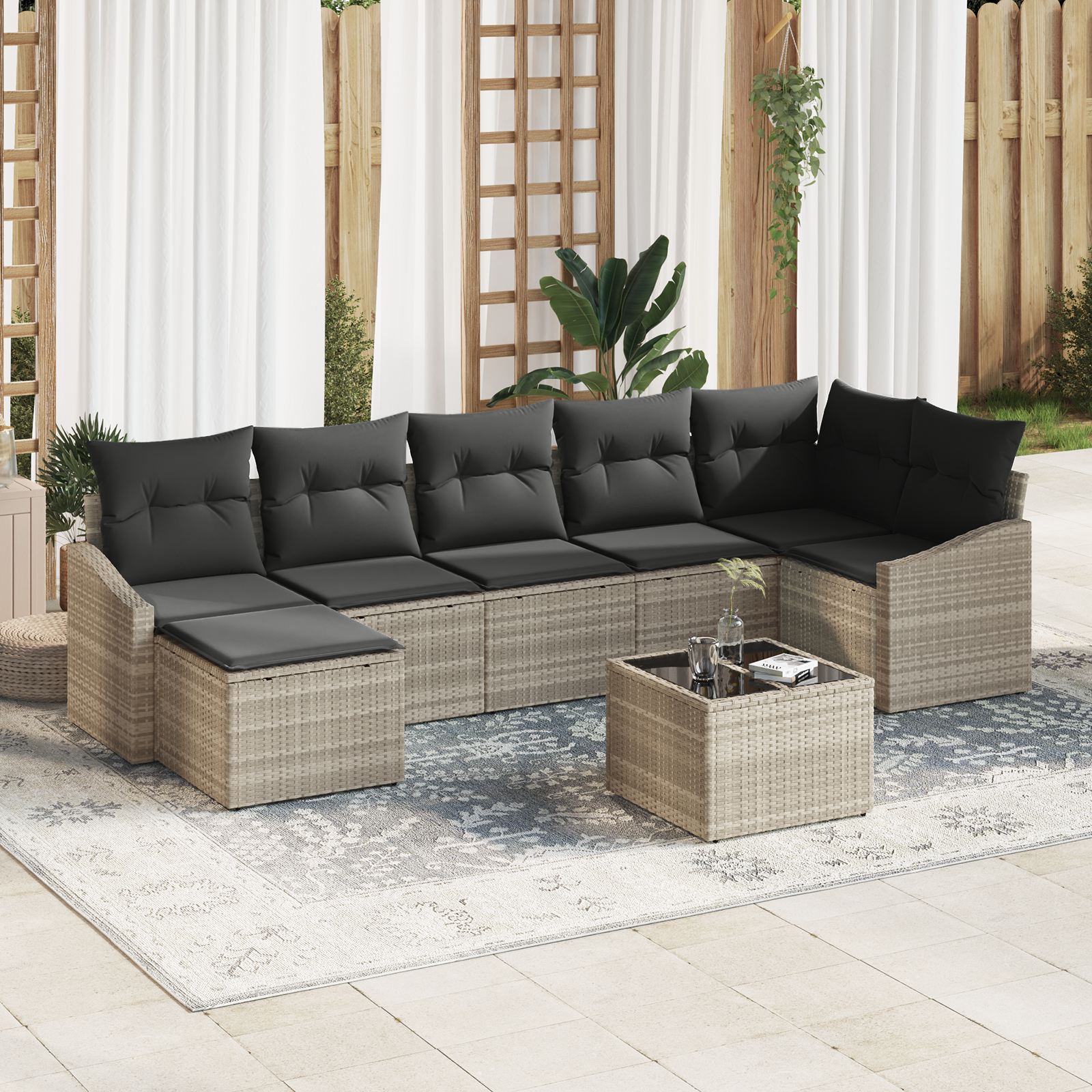 Thumbnail - vidaXL 8-tlg. Garten-Sofagarnitur mit Kissen Grau Poly Rattan