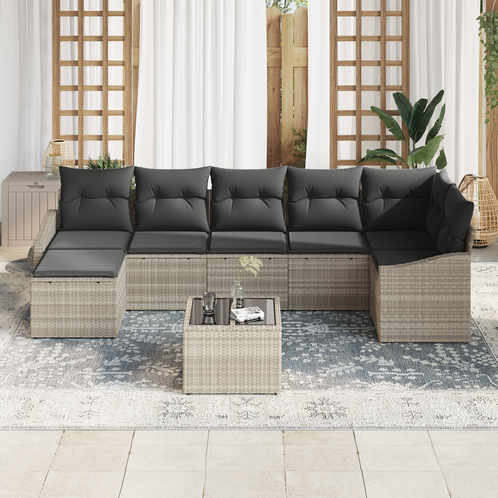 Thumbnail - vidaXL 8-tlg. Garten-Sofagarnitur mit Kissen Grau Poly Rattan