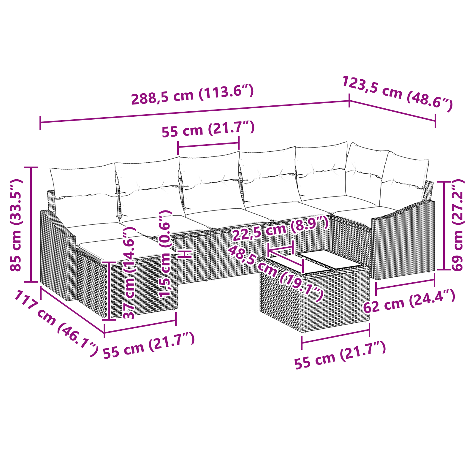 Комплект от 8 части градински диван с възглавници бежов полиратан - Image 10