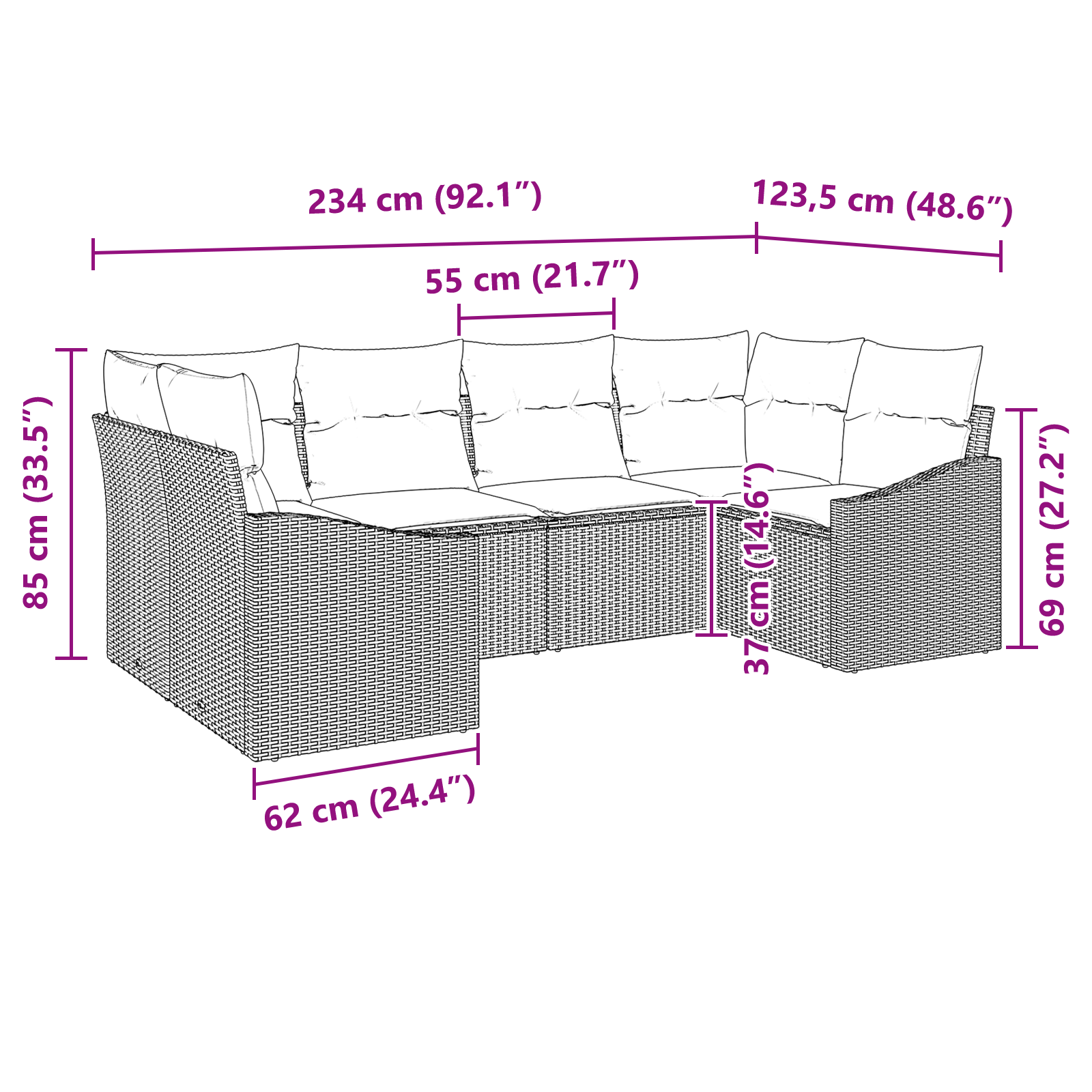 Комплект градински диван 6 части Бежов Poly Rattan - Image 8