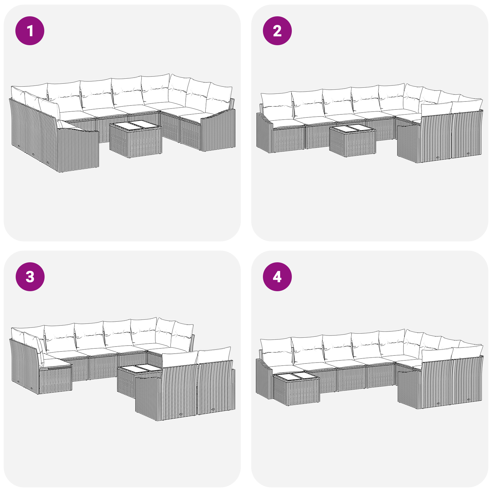 Комплект Градински Дивани  от 10 части с Възглавници Сив Полимерен Ратан - Image 8