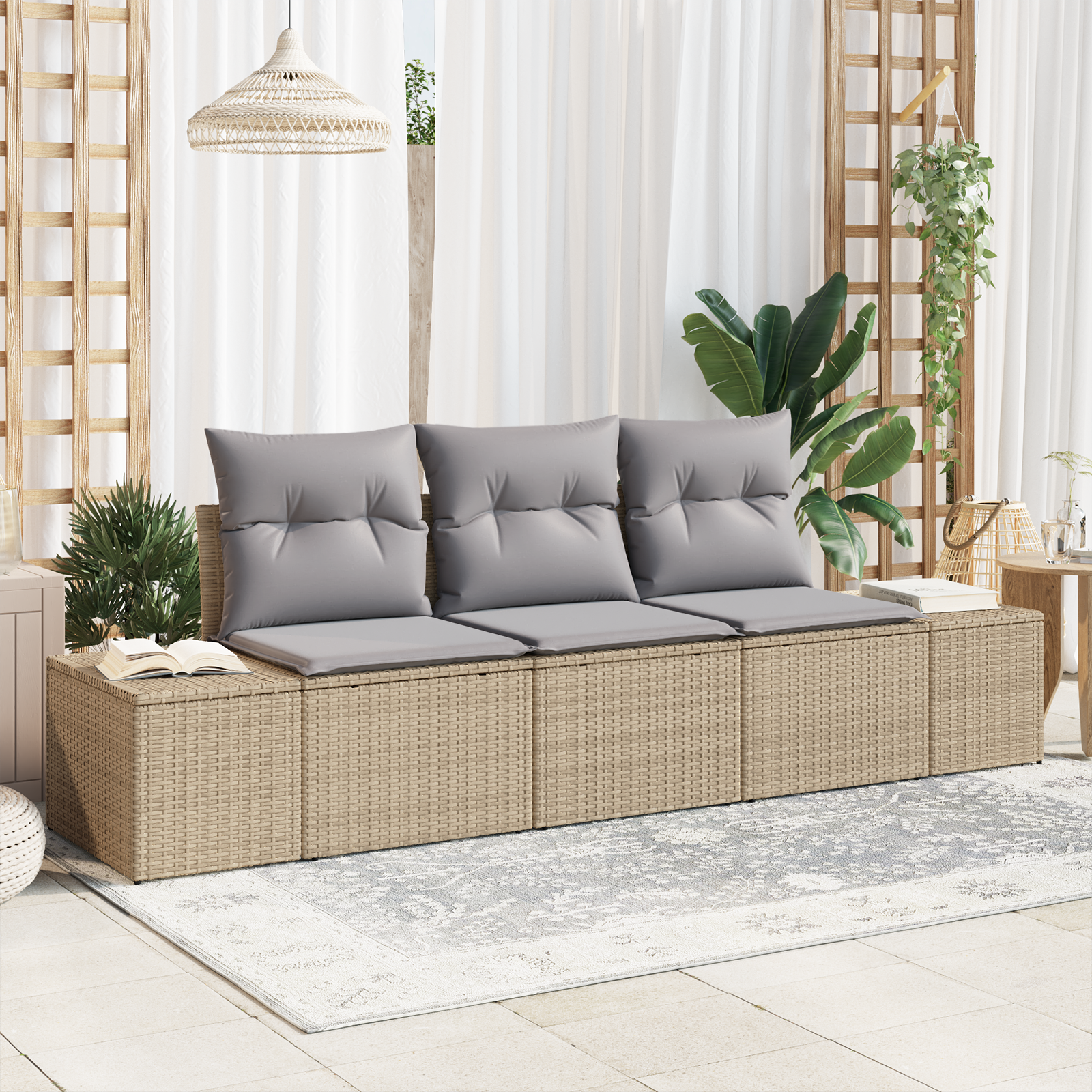 Thumbnail - vidaXL 3-teiliges Garten Sofa Set mit Kissen Beige Poly Rattan