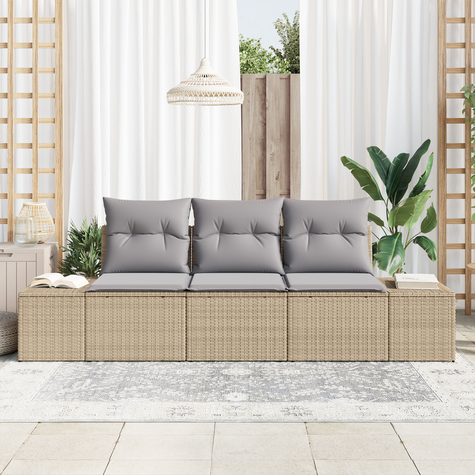Thumbnail - vidaXL 3-teiliges Garten Sofa Set mit Kissen Beige Poly Rattan
