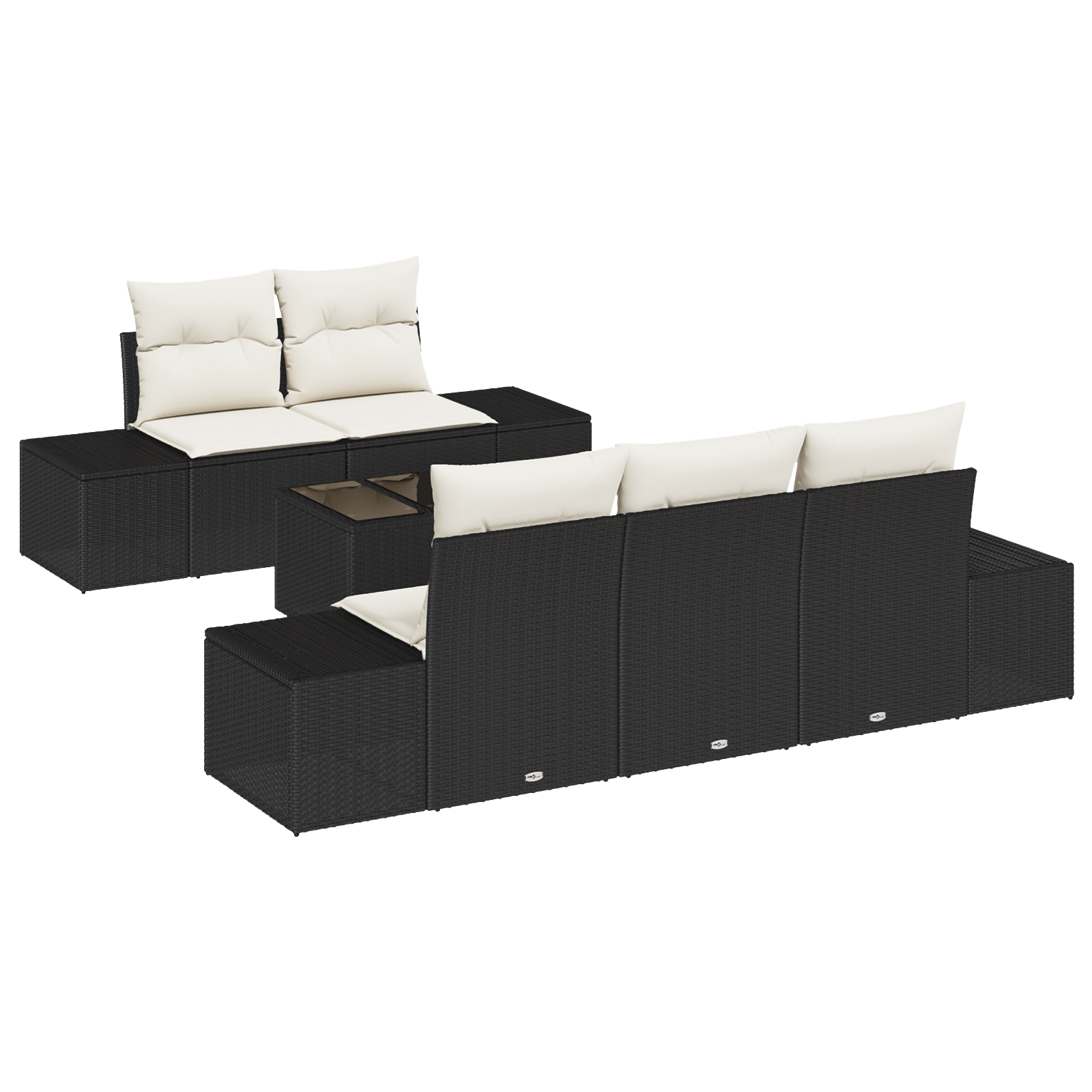 6 dalių sodo sofa rinkinys su pagalvėlėmis Juoda Poli ratanas - Image 2