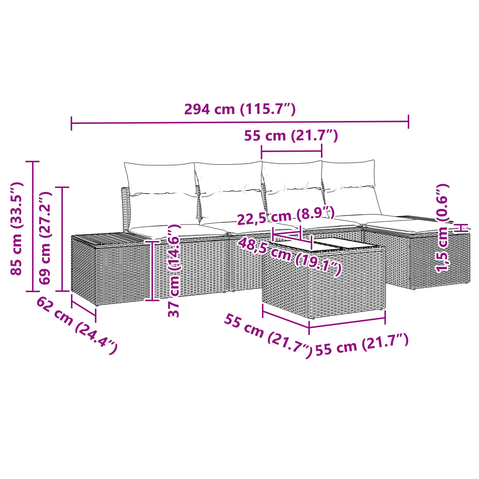 5 Частен Градински Диван Комплект с Възглавници Кафяв Полиратан - Image 9