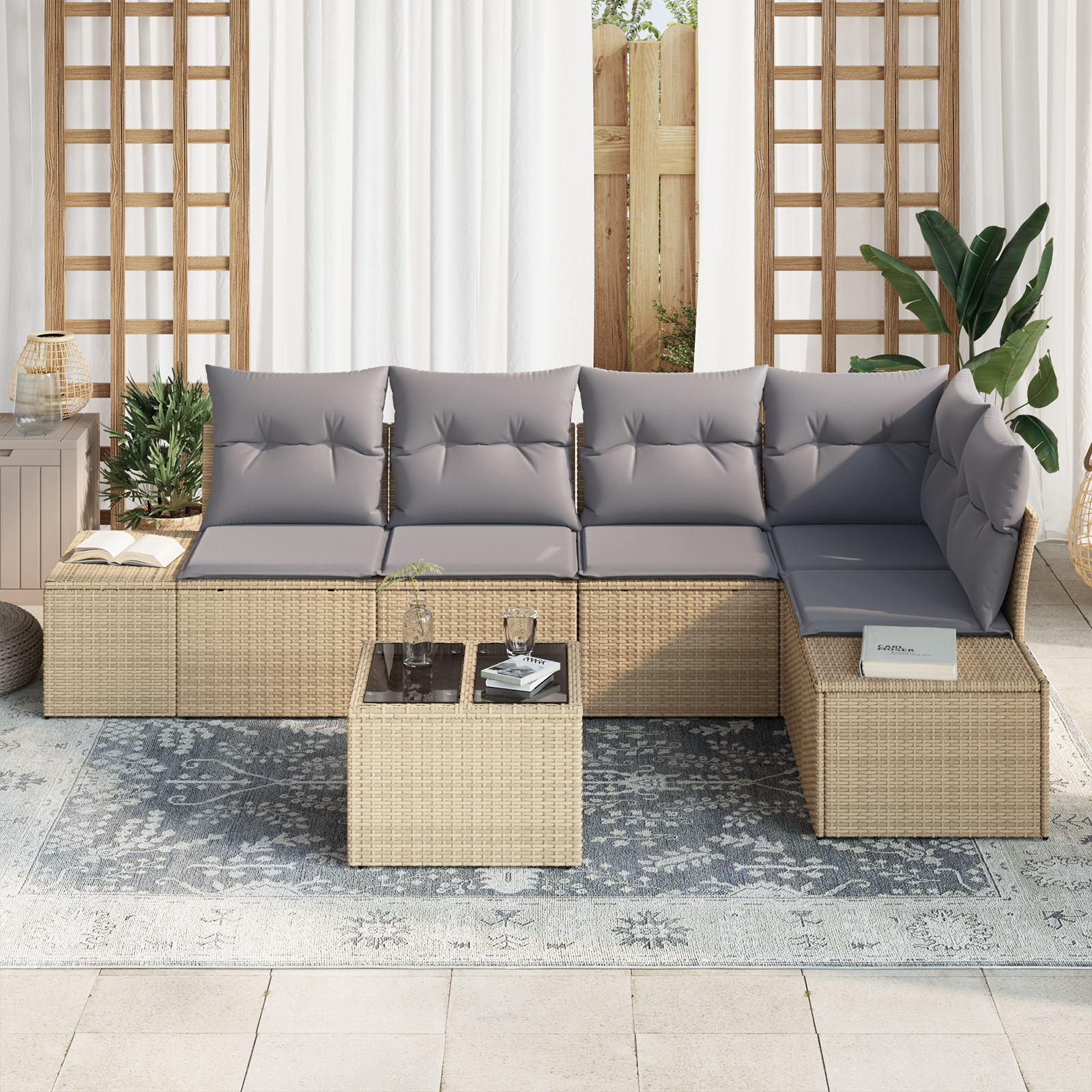 6 частен комплект за градина с възглавници черен полиратан - Image 3