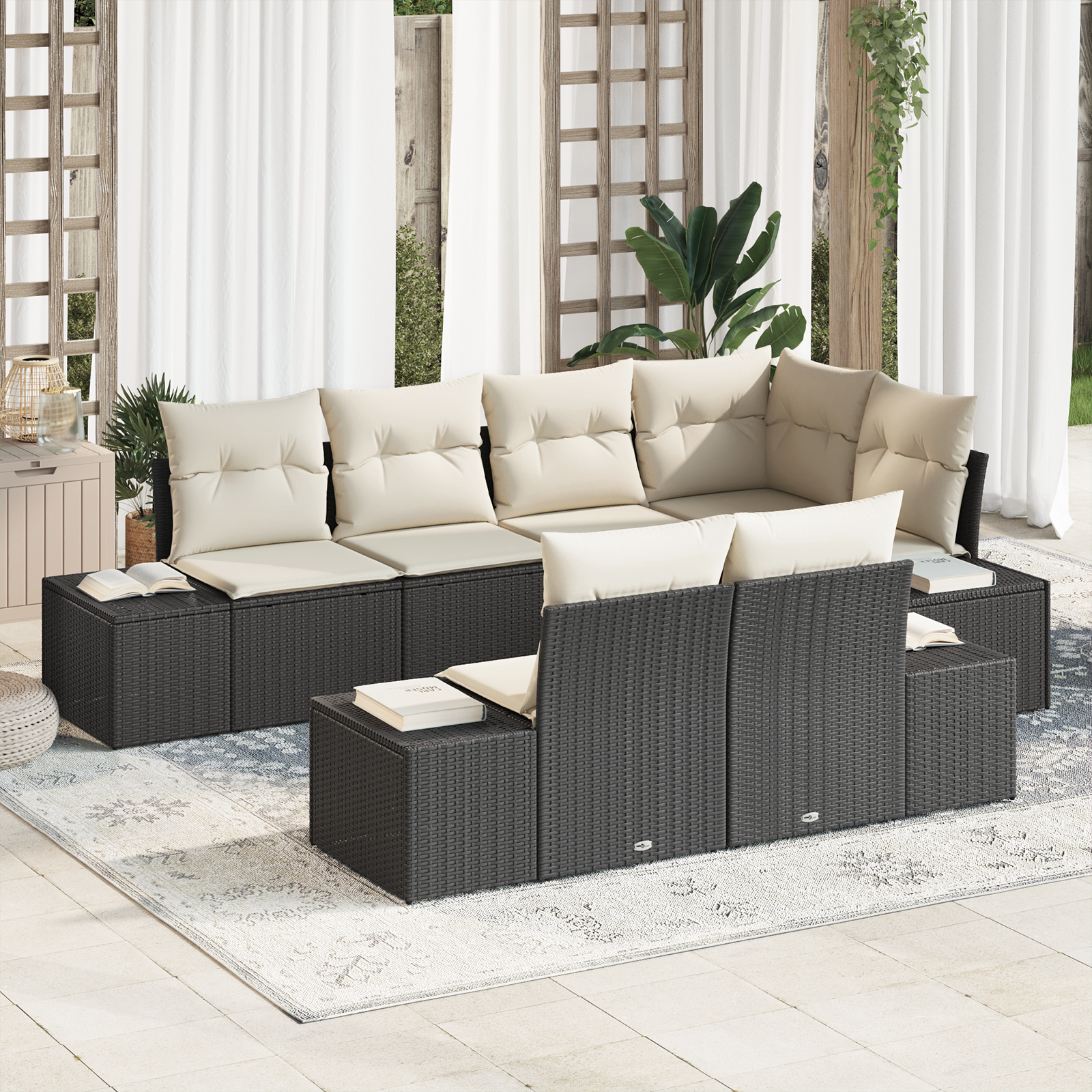Thumbnail - vidaXL 7-tlg. Garten-Sofagarnitur mit Kissen Schwarz Poly Rattan