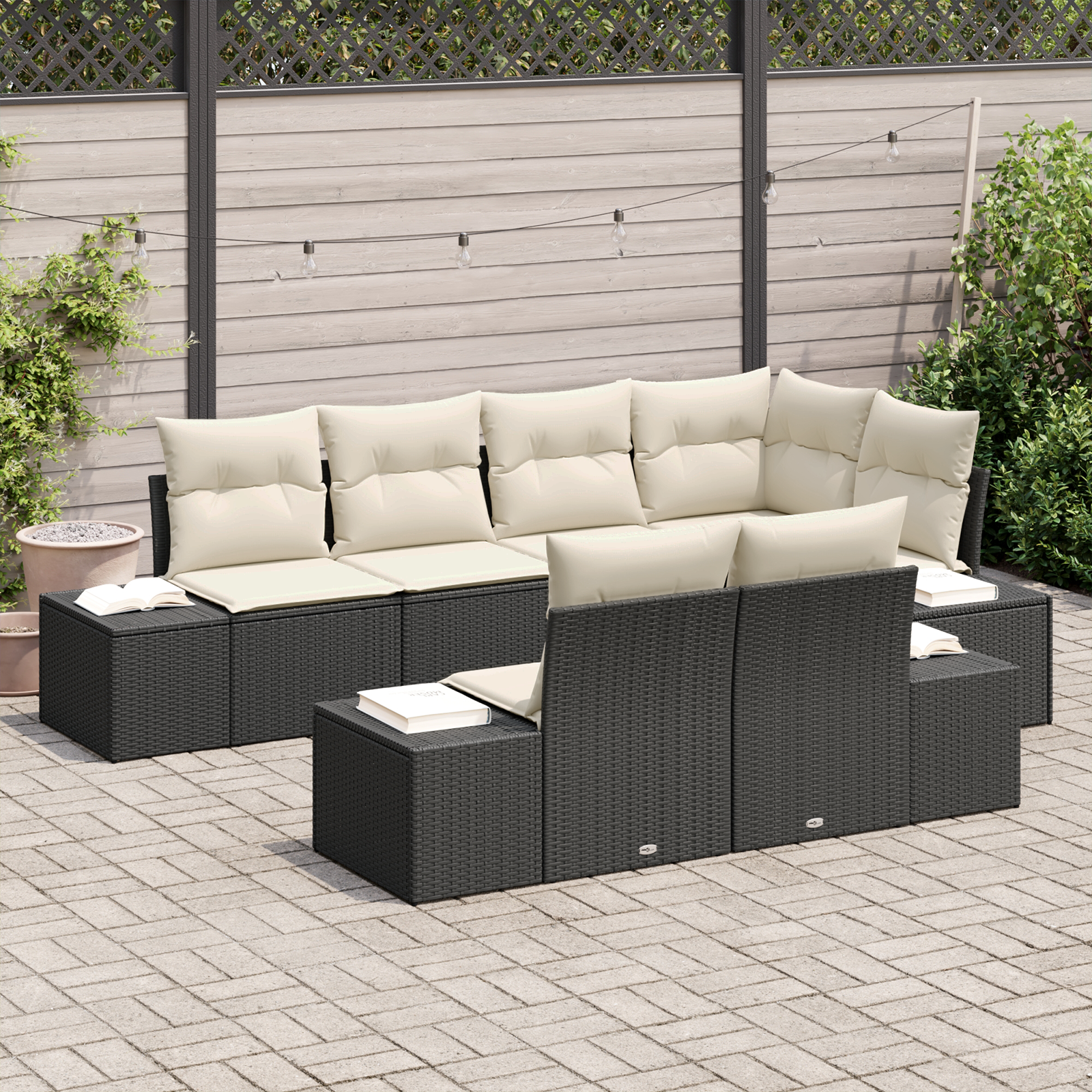 Thumbnail - vidaXL 7-tlg. Garten-Sofagarnitur mit Kissen Schwarz Poly Rattan