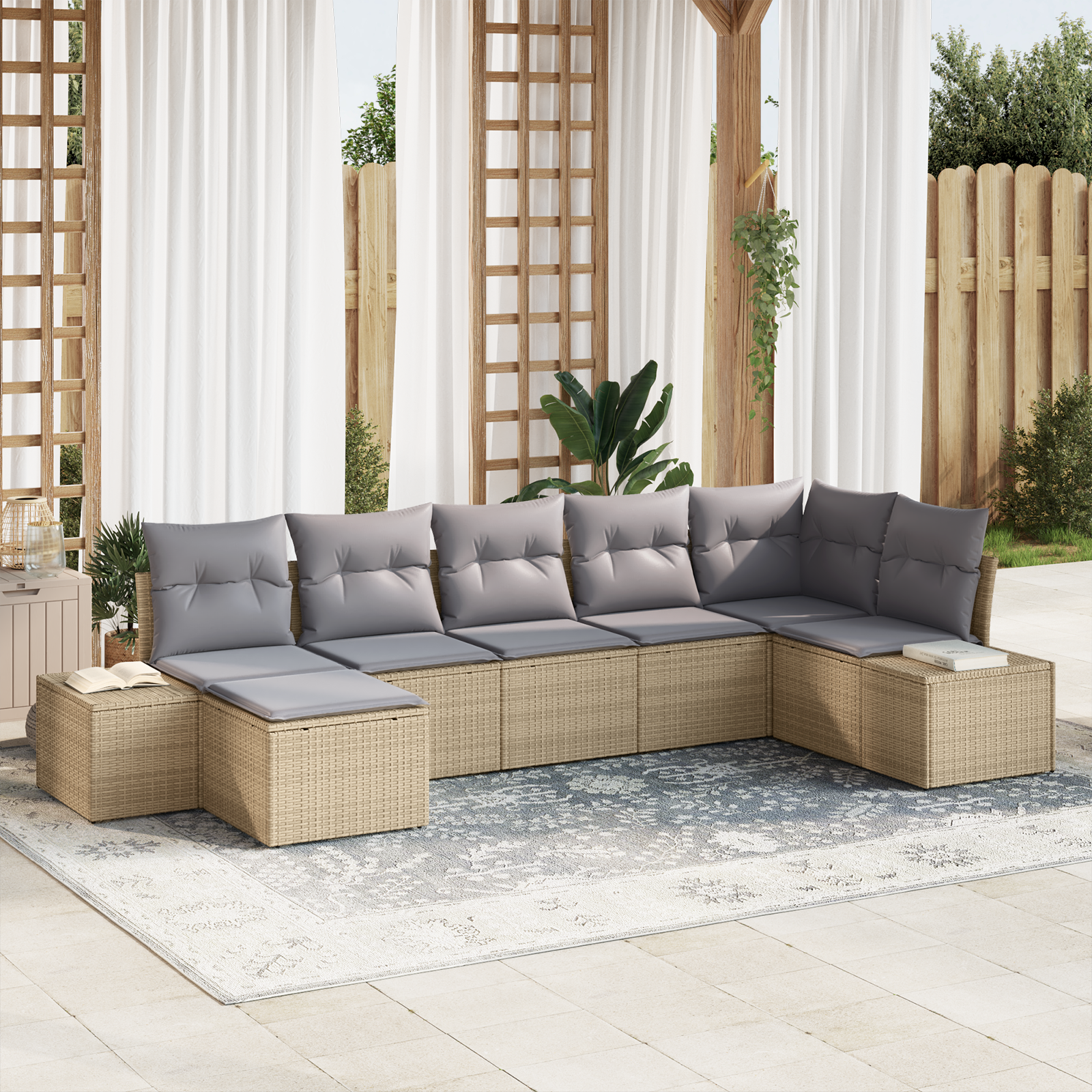 Thumbnail - vidaXL 7-tlg. Garten-Sofagarnitur mit Kissen Beige Poly Rattan