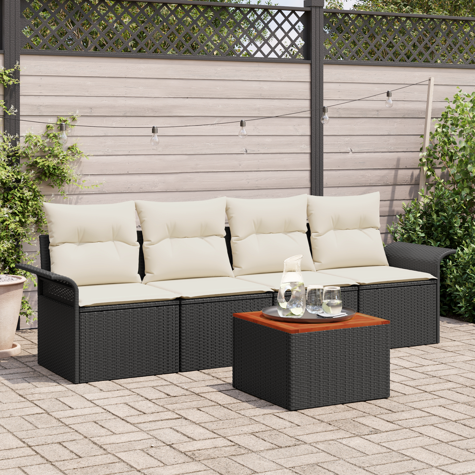 Thumbnail - vidaXL 5-teiliges Garten Sofa Set mit Kissen Schwarz Poly Rattan Akazie
