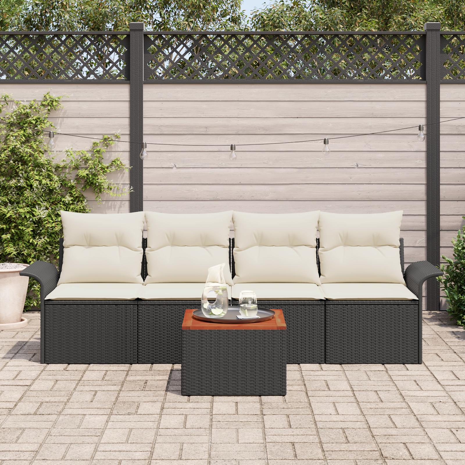 Thumbnail - vidaXL 5-teiliges Garten Sofa Set mit Kissen Schwarz Poly Rattan Akazie