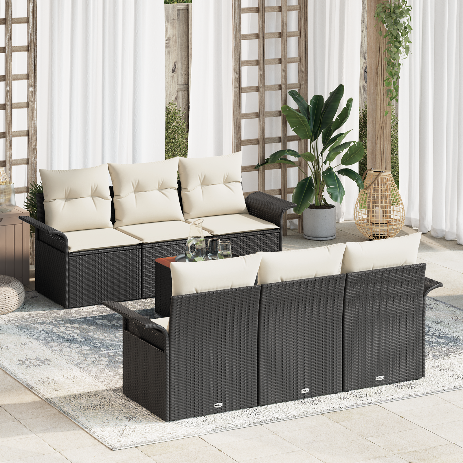Thumbnail - vidaXL 7-teiliges Garten Sofa Set mit Kissen Schwarz Poly-Rattan Akazie