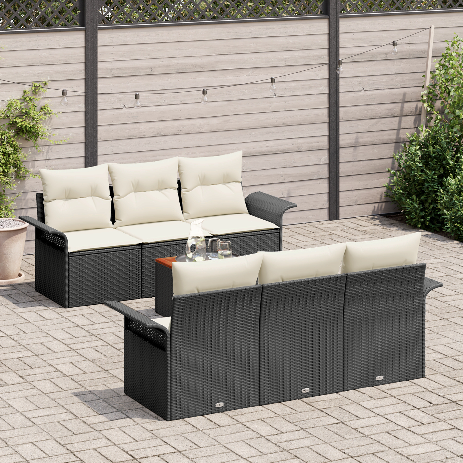 Thumbnail - vidaXL 7-teiliges Garten Sofa Set mit Kissen Schwarz Poly-Rattan Akazie