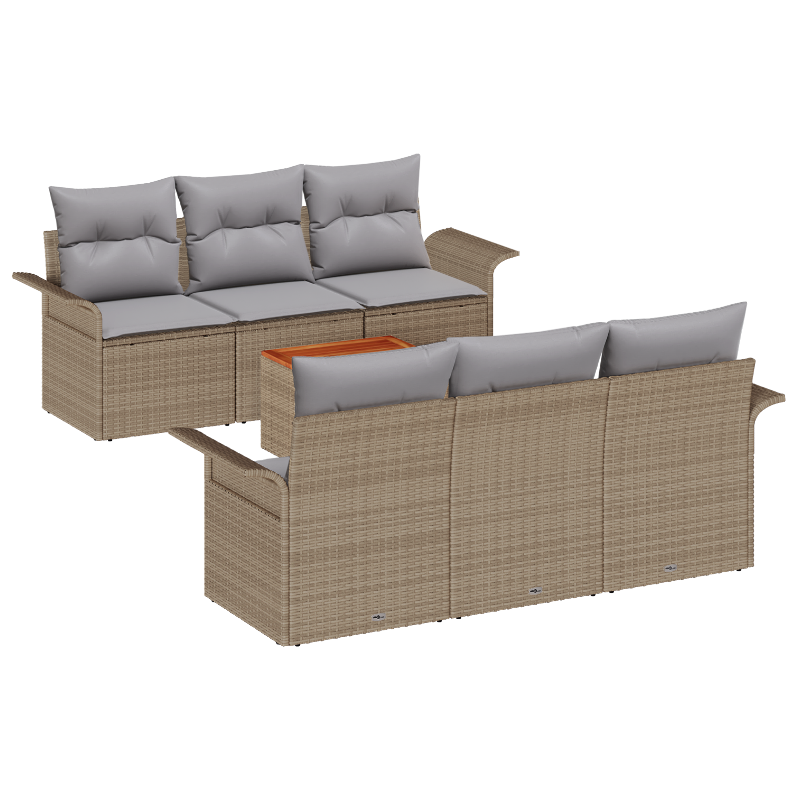 7-teiliges Garten-Sofa-Set mit Kissen in beigem Poly-Rattan – Bild 2