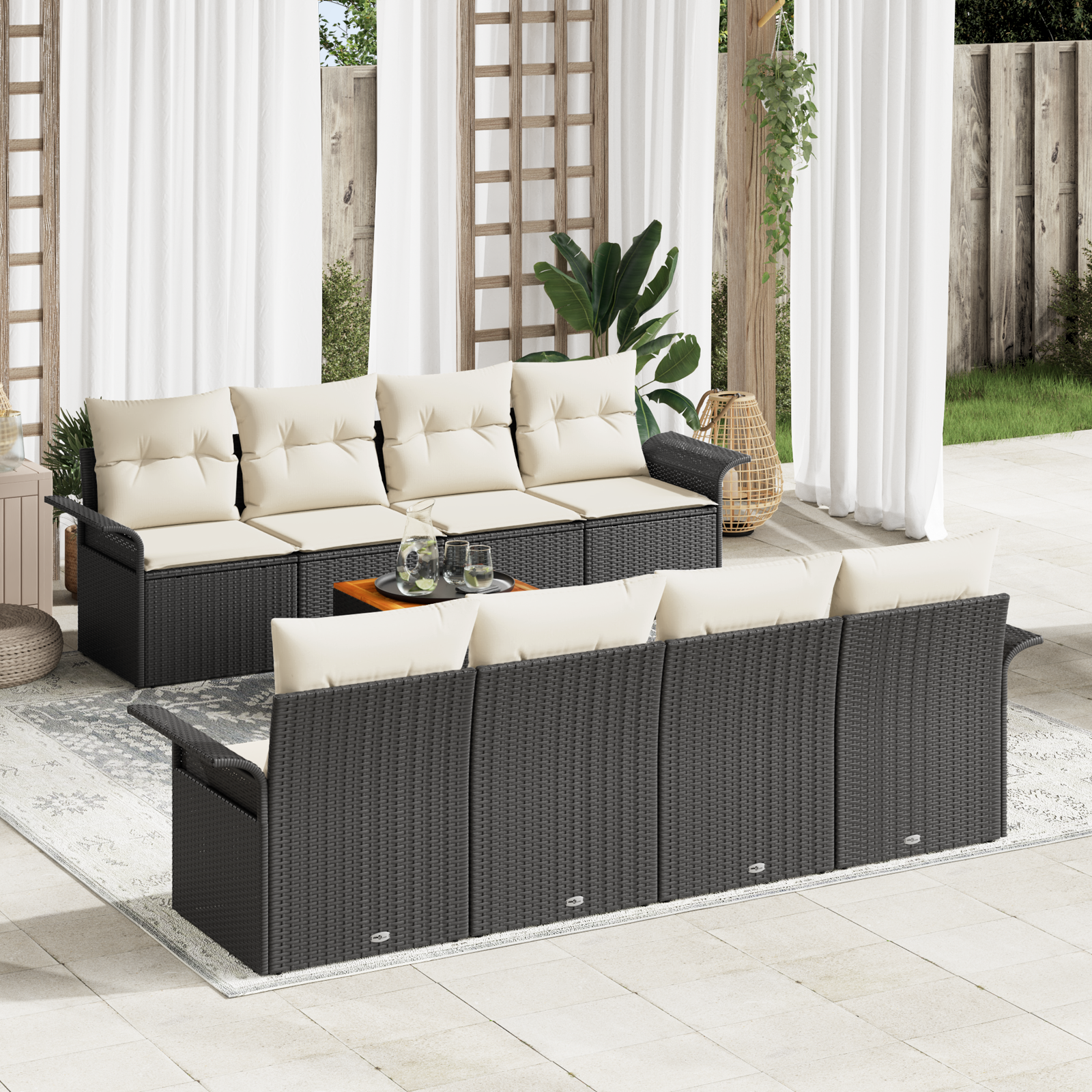 9 dalių sodo sofa rinkinys su pagalvėmis Juodas Poliaratanas Akacija