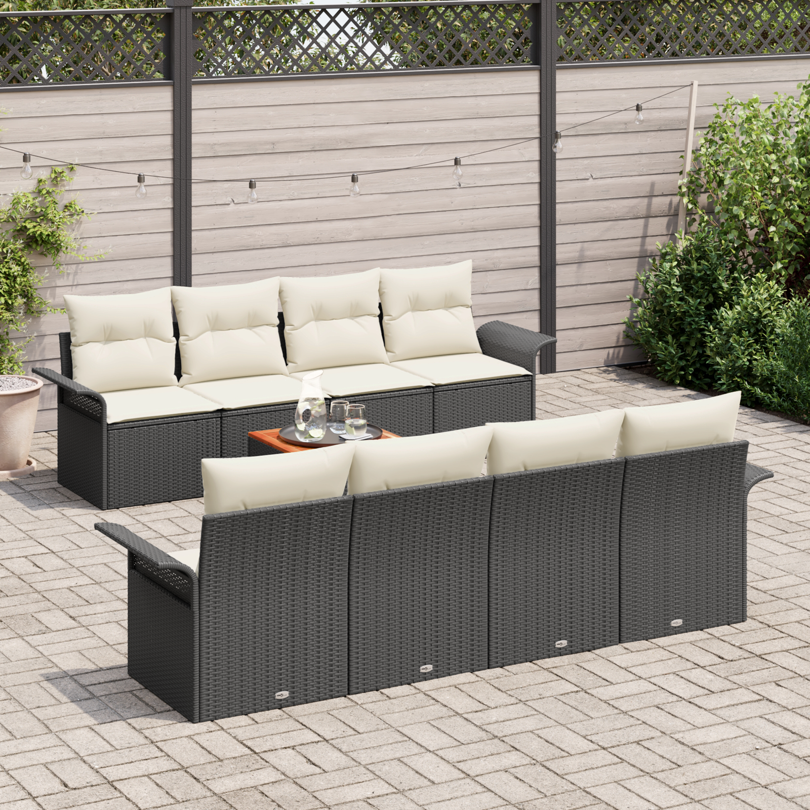 9 dalių sodo sofa rinkinys su pagalvėmis Juodas Poliaratanas Akacija - Image 3