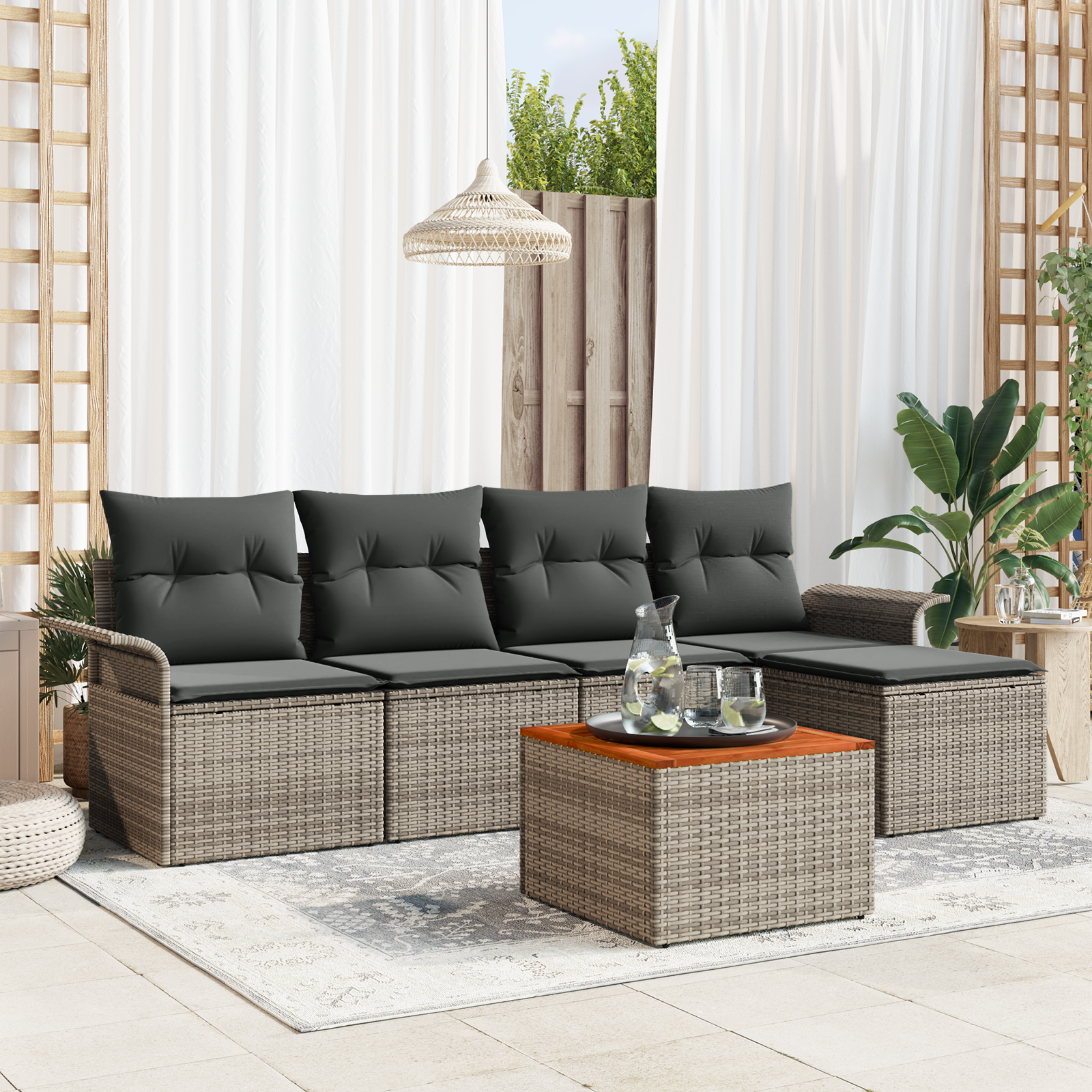 Thumbnail - vidaXL 6-teiliges Garten-Sofa-Set mit Kissen Grau Rattan Akazie