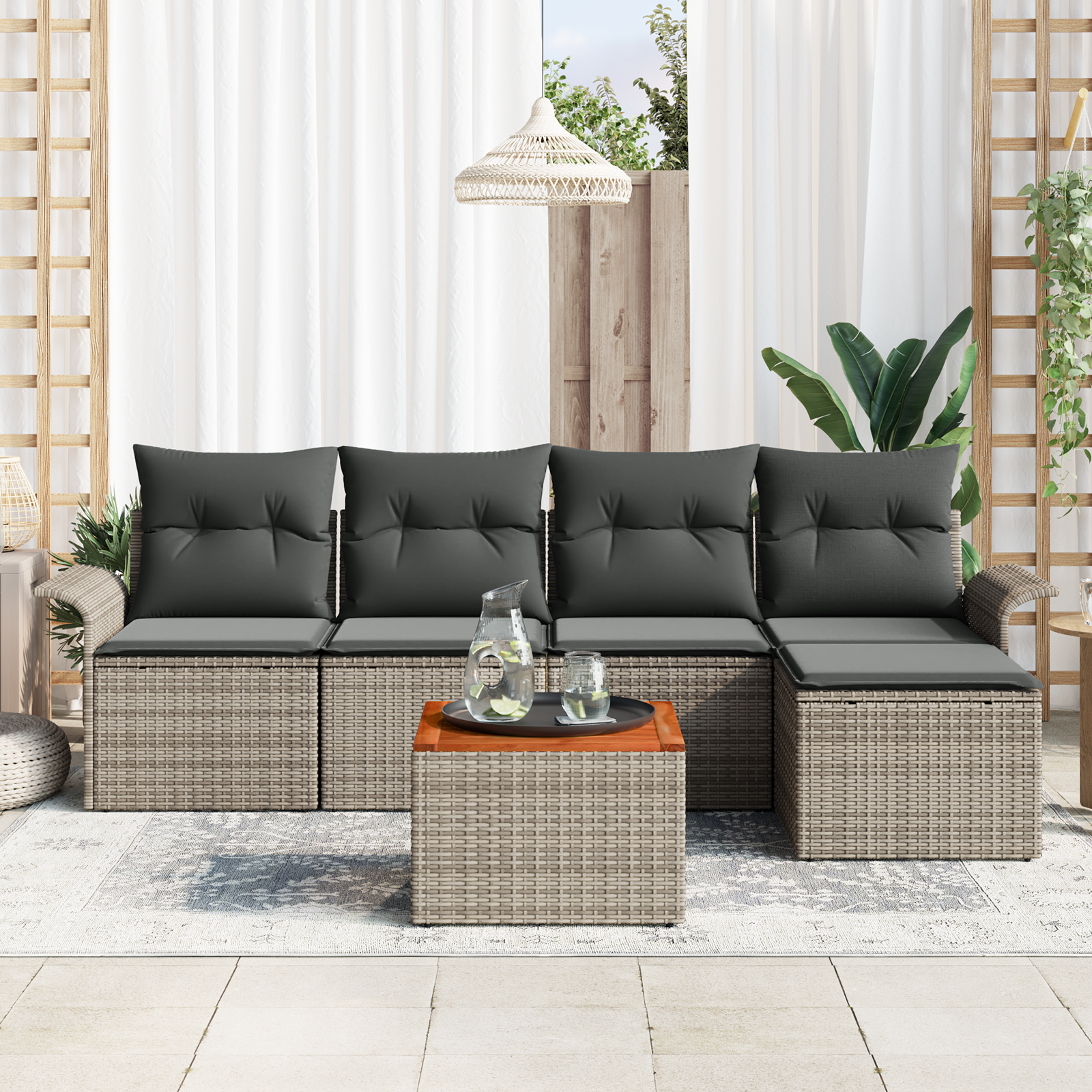Thumbnail - vidaXL 6-teiliges Garten-Sofa-Set mit Kissen Grau Rattan Akazie