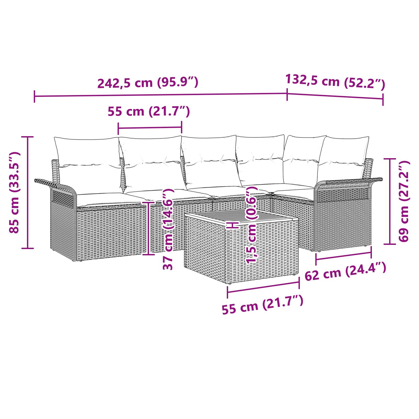 6 dalių sodo sofa komplektas su pagalvėlėmis Smėlio poliratanas akacija - Image 9