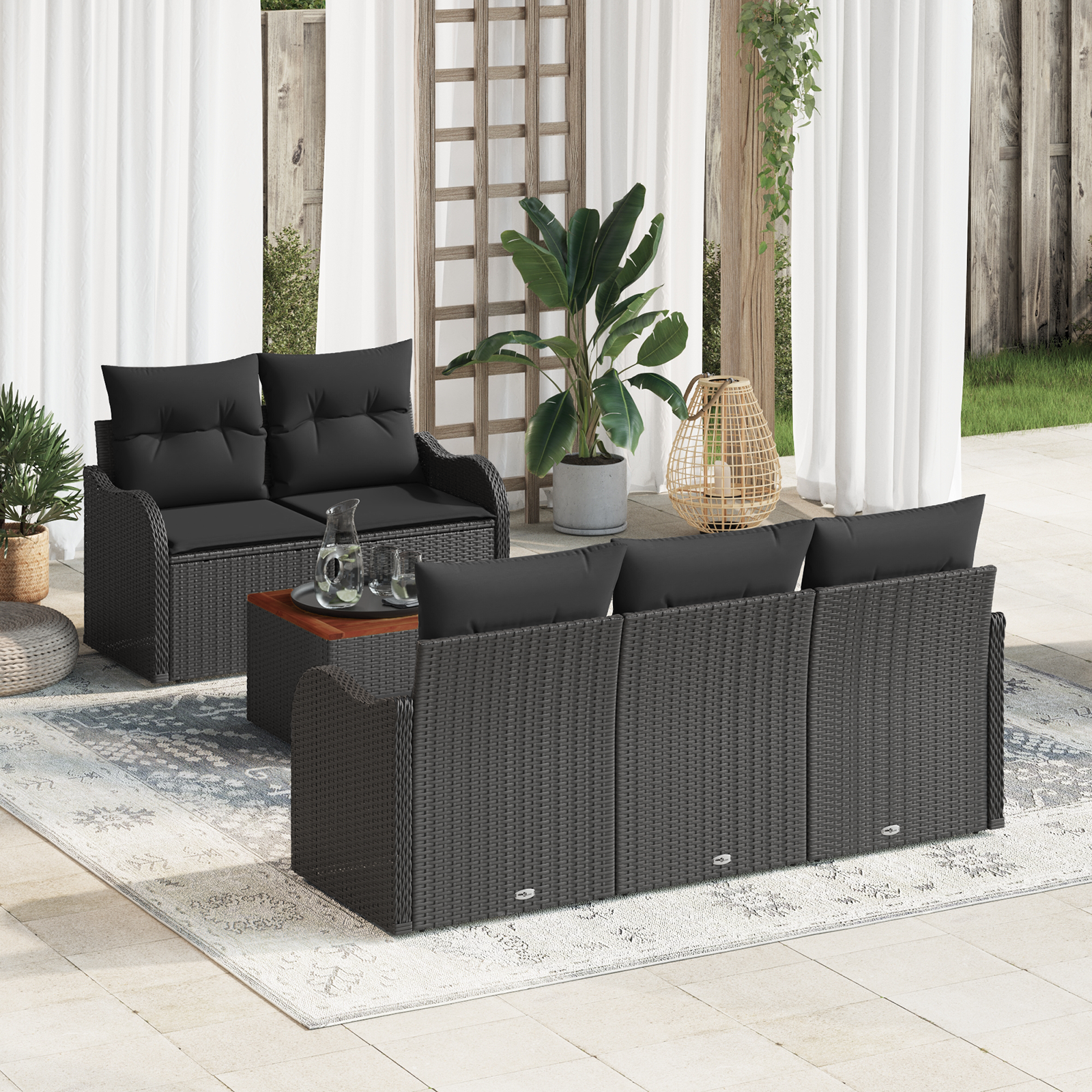 Thumbnail - vidaXL 6-tlg. Garten-Sofagarnitur mit Kissen Schwarz Poly Rattan