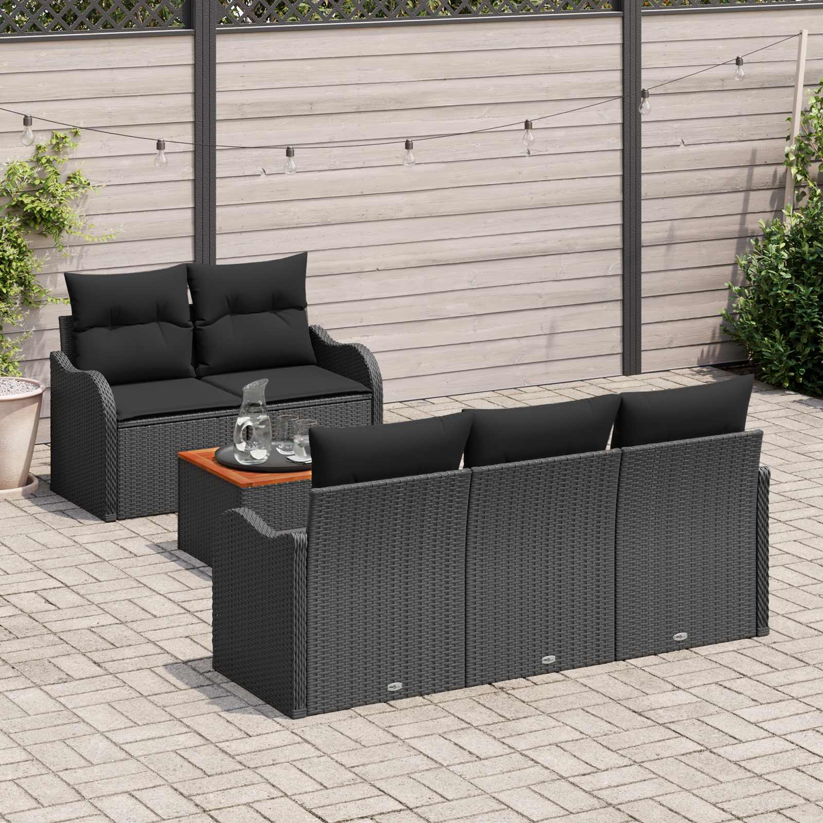 Thumbnail - vidaXL 6-tlg. Garten-Sofagarnitur mit Kissen Schwarz Poly Rattan