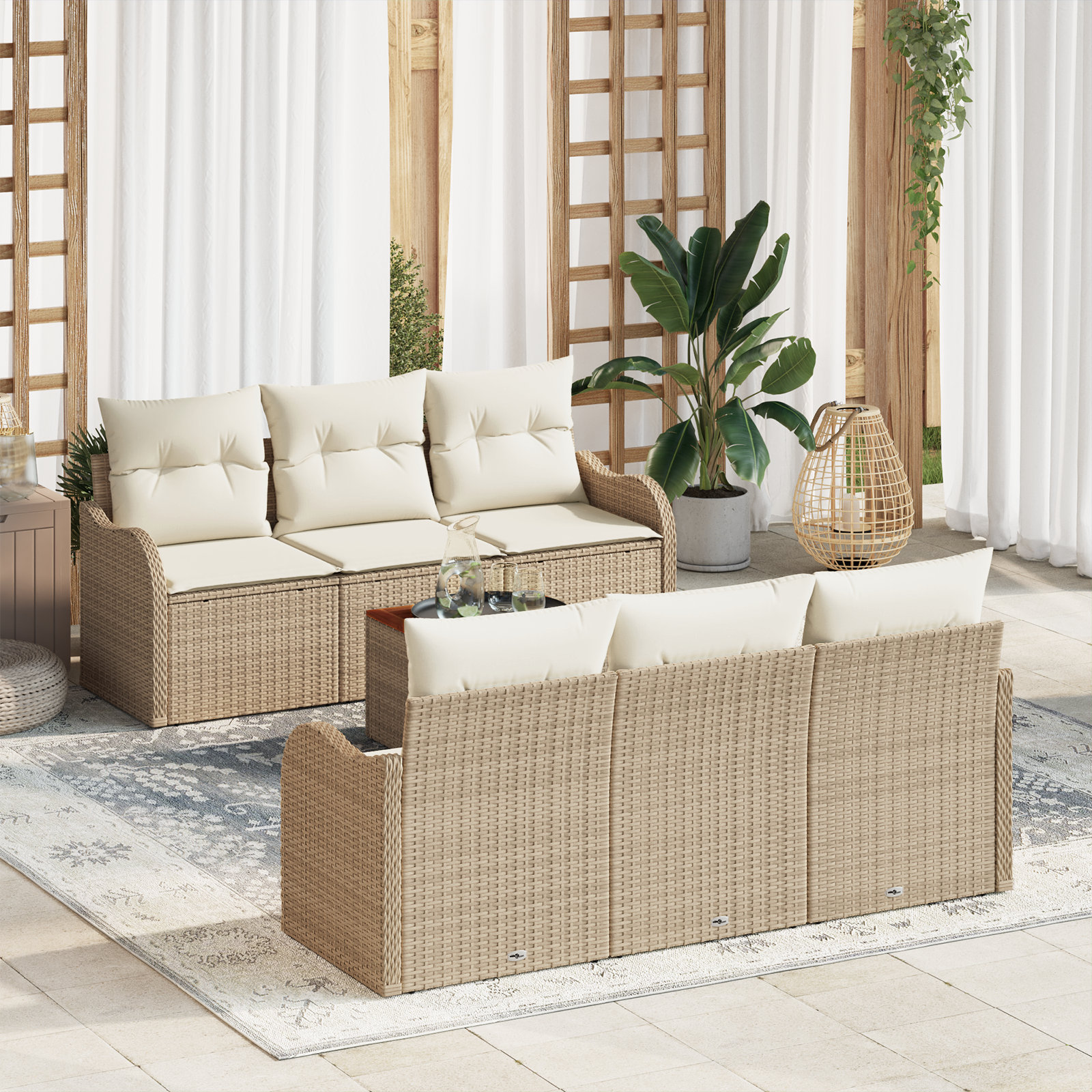 7 dalių sodo sofa su pagalvėlėmis smėlio poli ratanas akacijos
