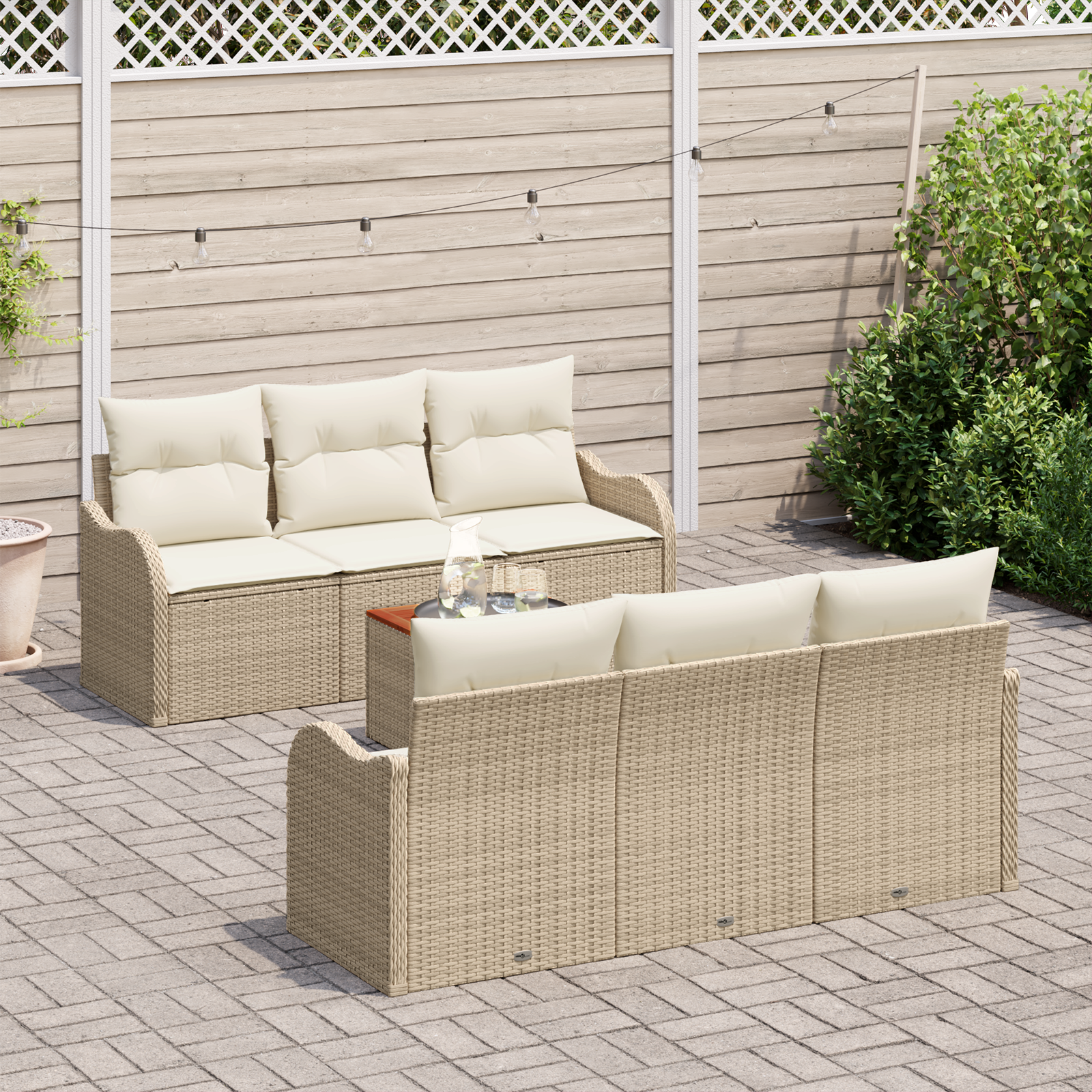 7 dalių sodo sofa su pagalvėlėmis smėlio poli ratanas akacijos - Image 3